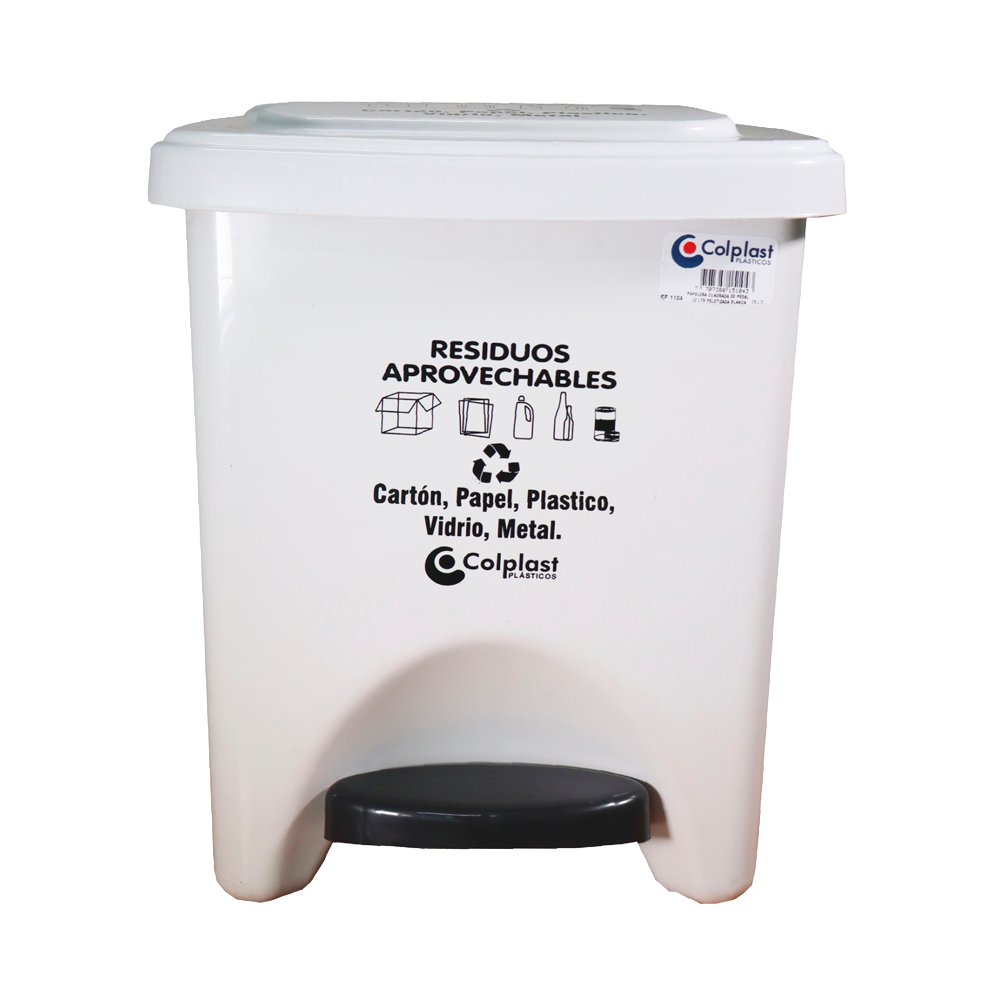 PAPELERA CUADRADA PEDAL 22L BLANCA COLPL
