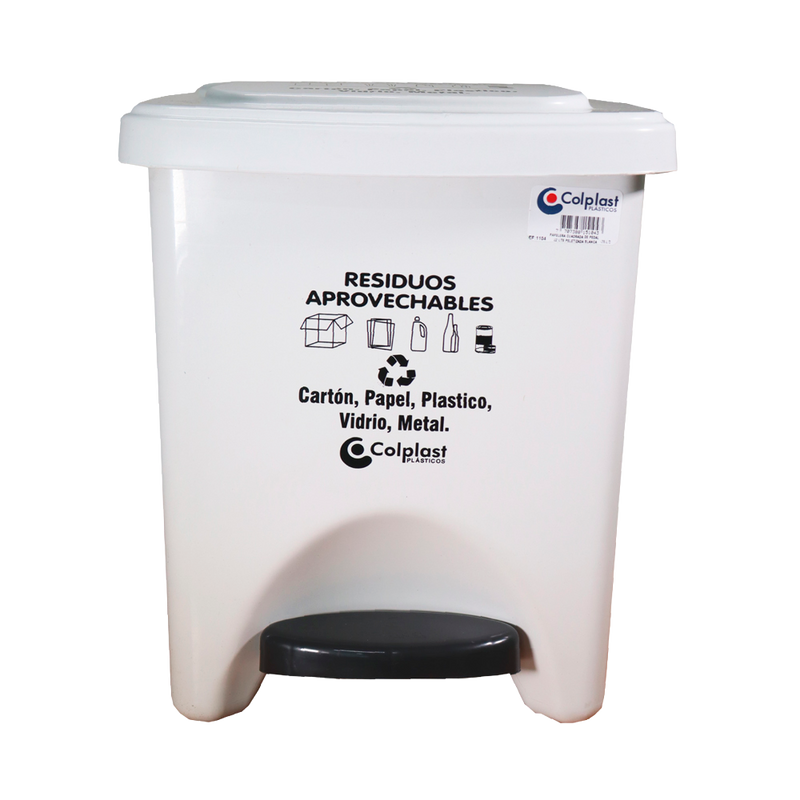 PAPELERA CUADRADA PEDAL 22L BLANCA COLPL