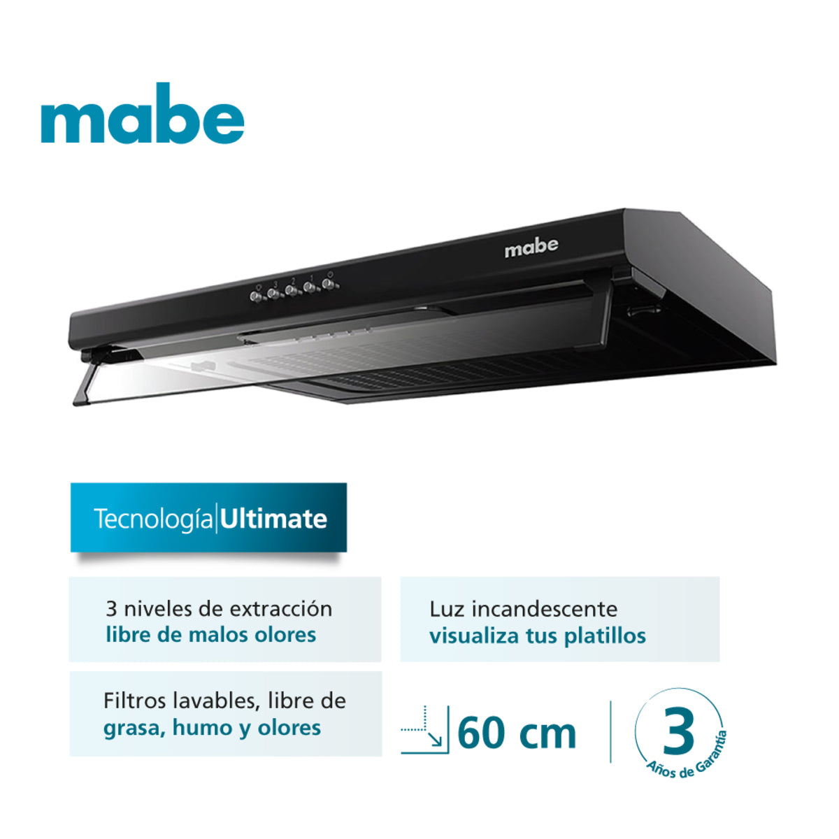 CAMPANA UTILITARIA 60CM NEGRO MABE