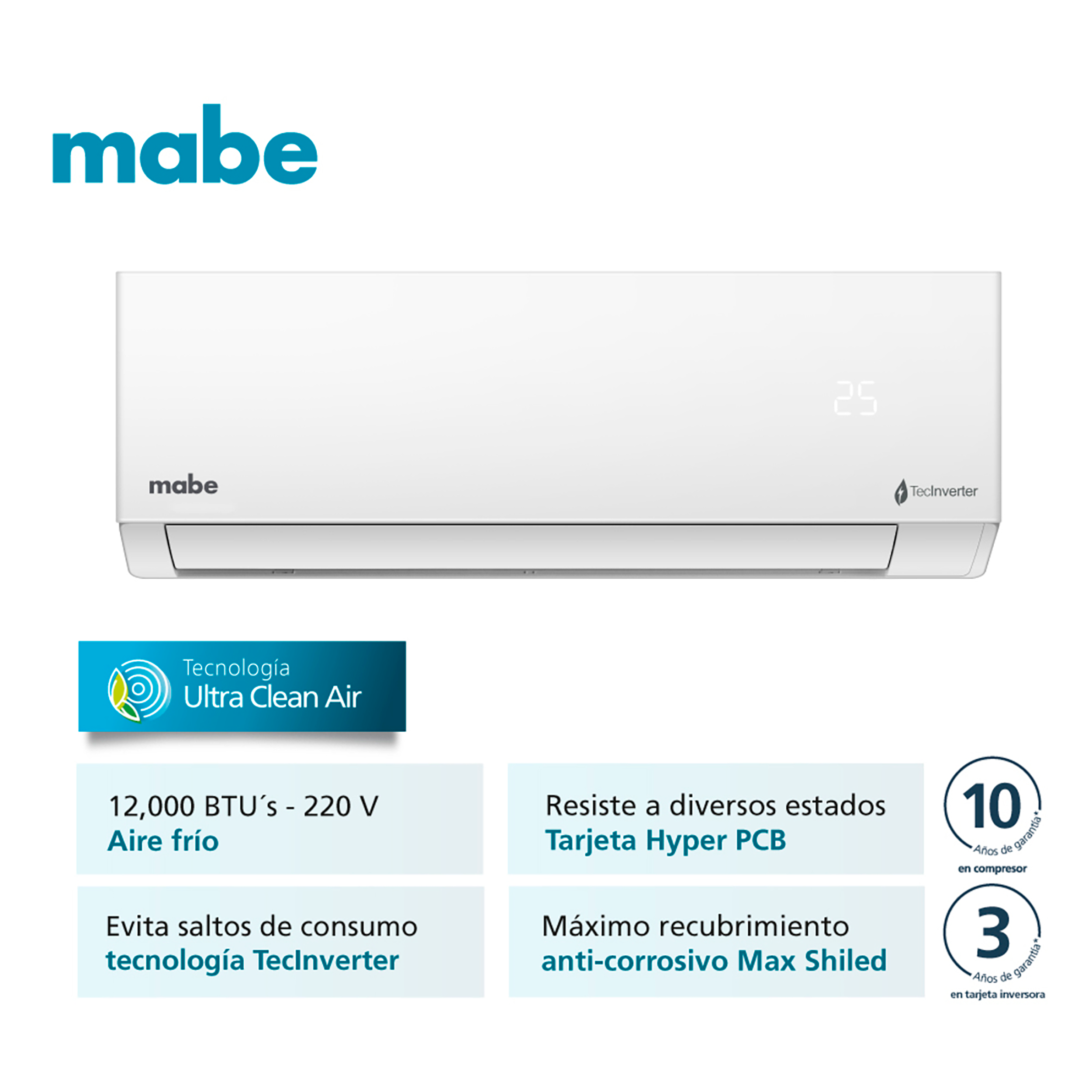 Aire Acondicionado MABE 12.000Btu Tipo Split Inverter 220V Blanco