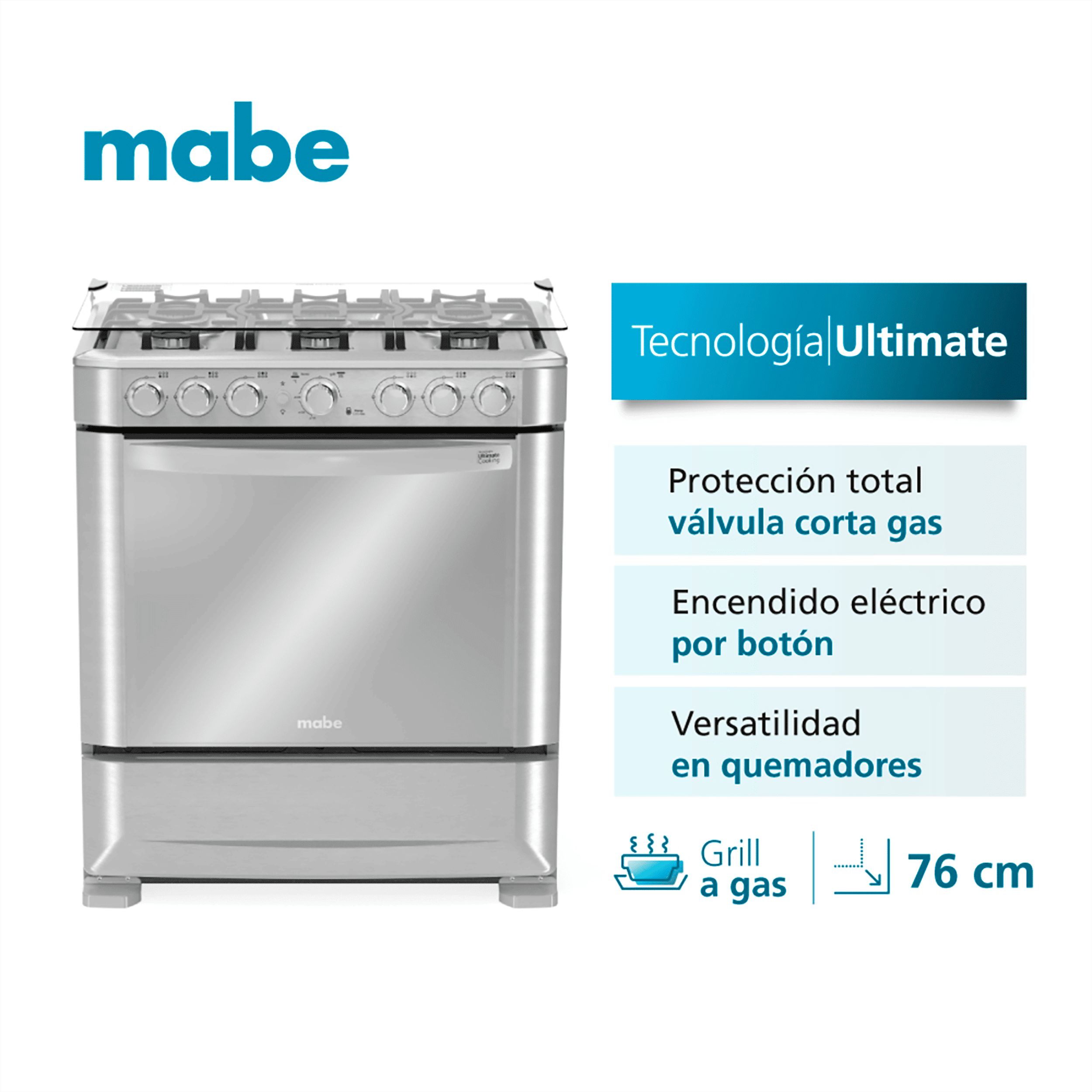 COCINA GAS 76CM INOX MABE