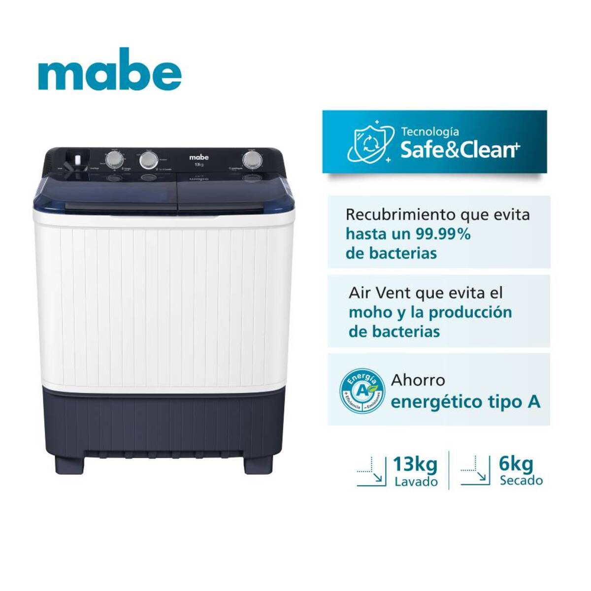LAVADORA 2 TINAS SEMIAUTOM13 KG BCA MABE