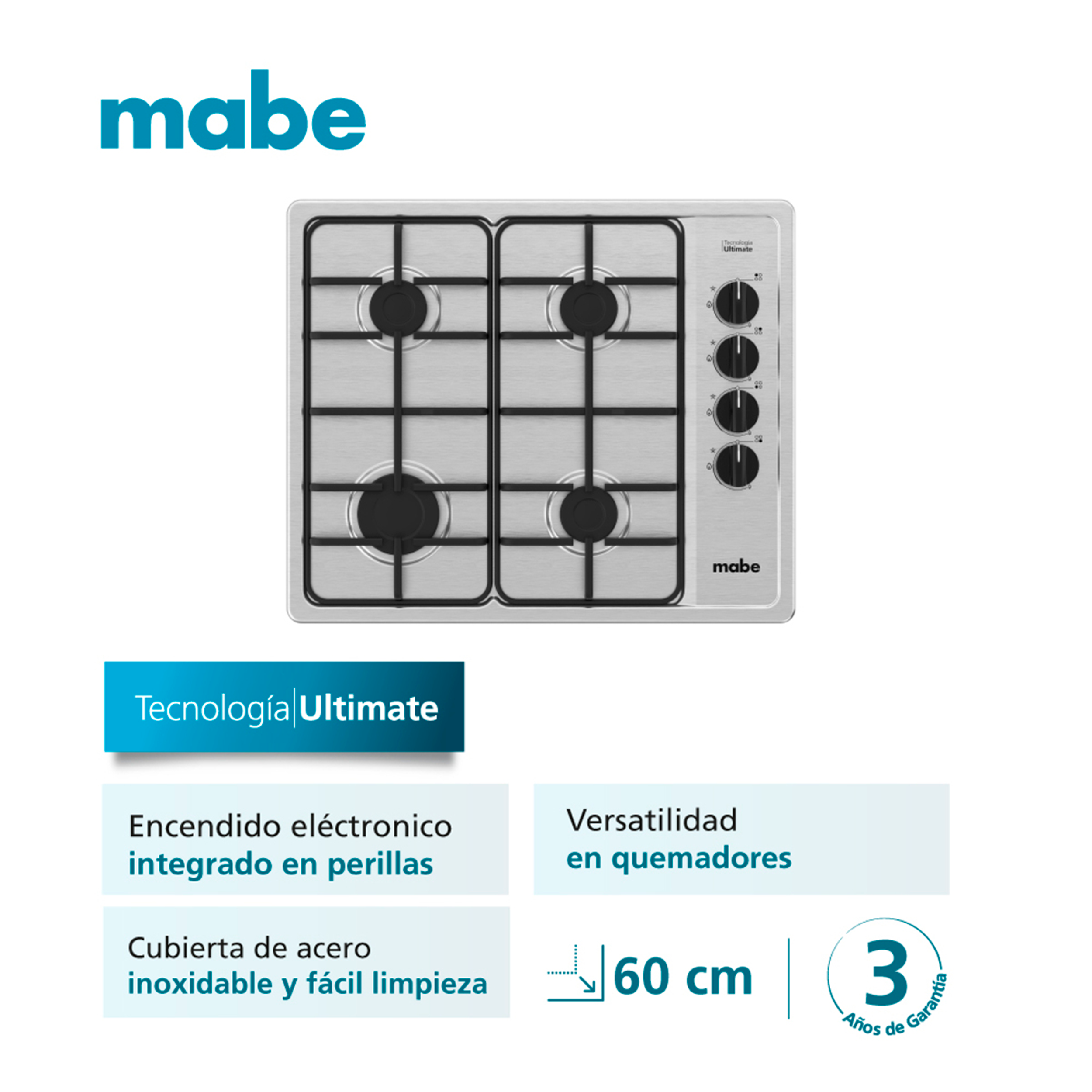 CUBIERTA EMPOTRE 60CM INOX MABE