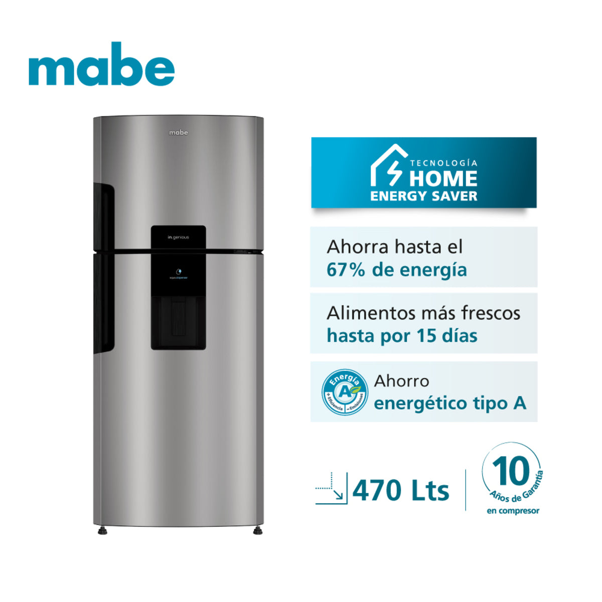 Nevera MABE No Frost Congelador Superior 442 Litros RMP470YCU Inox