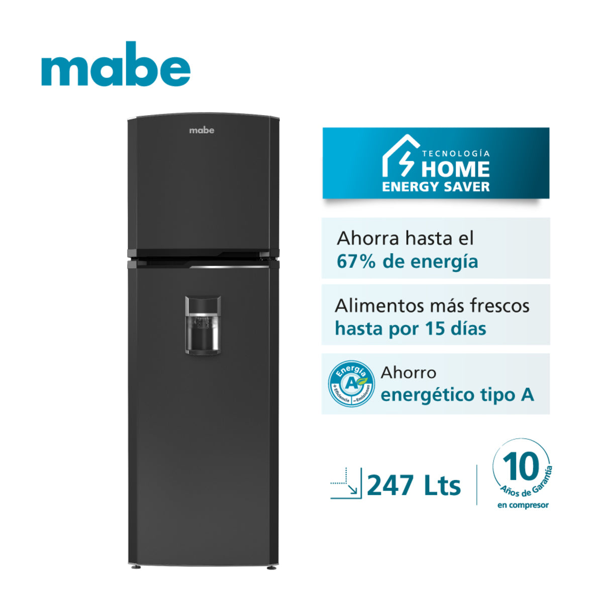 Nevera MABE No Frost Congelador Superior 230 Litros RMA247PJCG Grafito