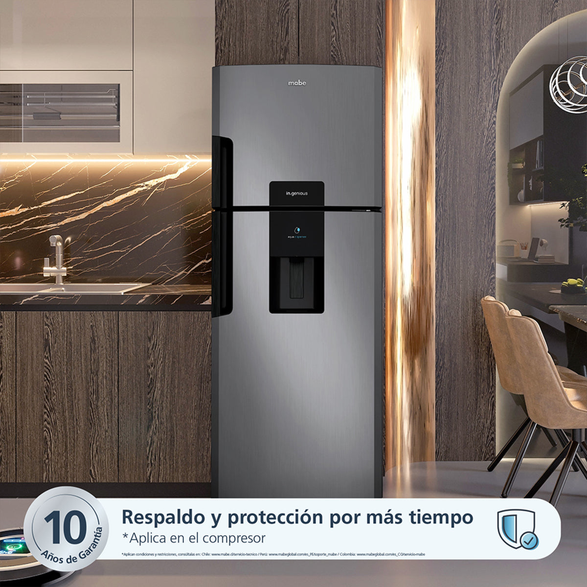 Nevera MABE No Frost Congelador Superior 442 Litros RMP470GCT Platinum