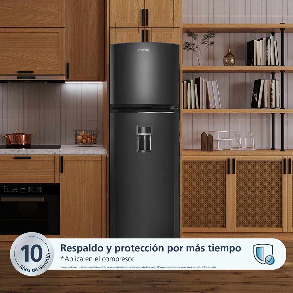 Nevera MABE No Frost Congelador Superior 250 Litros RMA267PYCC Negra