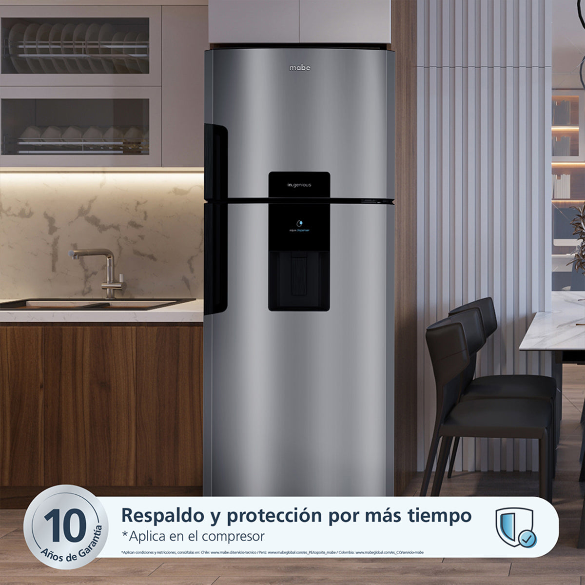 Nevera MABE No Frost Congelador Superior 442 Litros RMP470YCU Inox