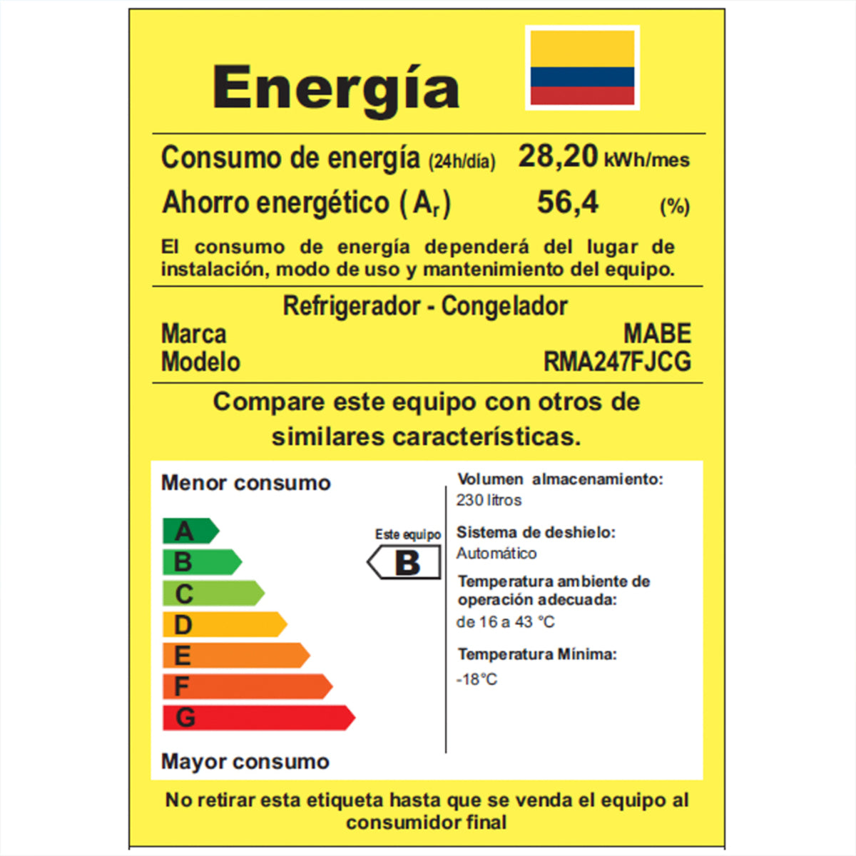 Nevera Mabe No Frost Congelador Superior 230 Litros RMA247FJCG Grafito