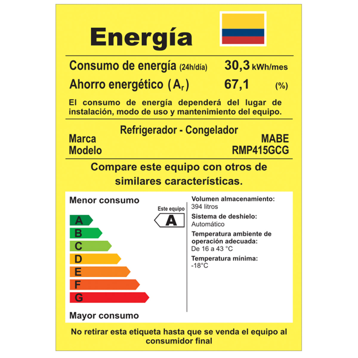 Nevera MABE No Frost Congelador Superior 394 Litros RMP415YCU Inox