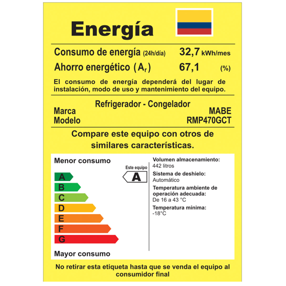 Nevera MABE No Frost Congelador Superior 442 Litros RMP470GCT Platinum