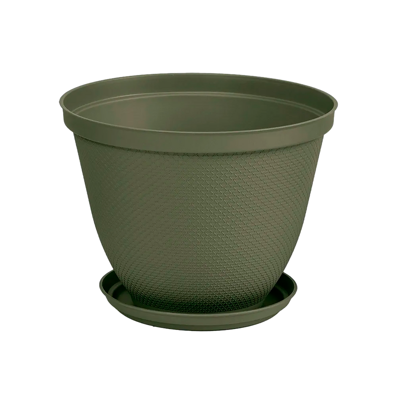 Matera Redonda Rafia 30 Cm con Plato Verde Musgo RIMAX