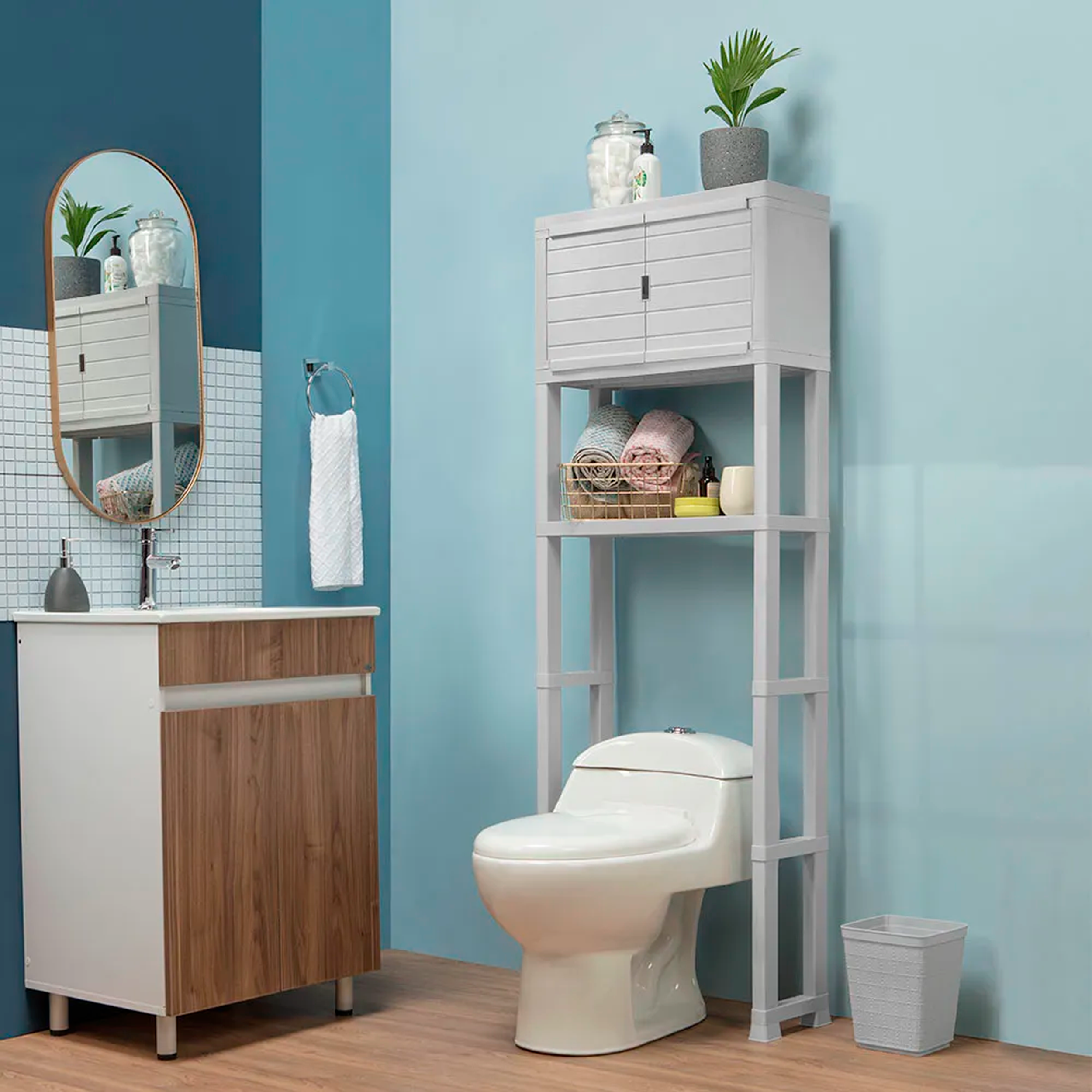 ESTANTE ORG DE BAÑO CON PUERTA GRIS HIEL