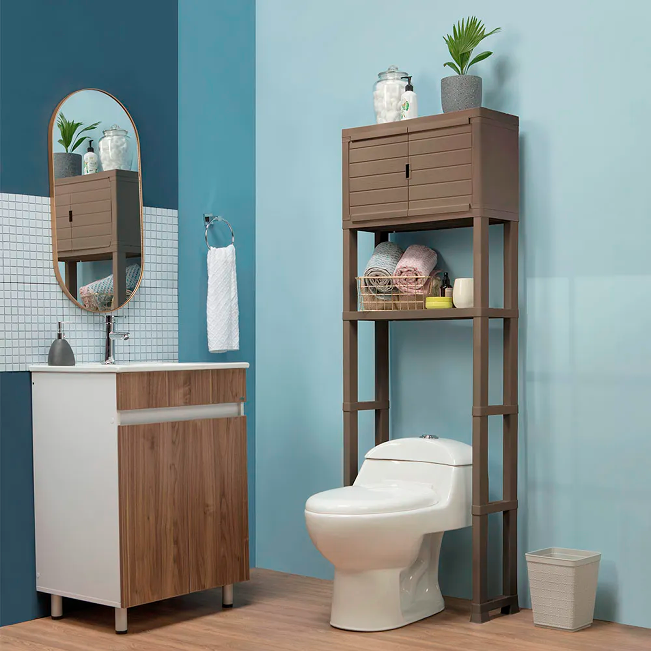ESTANTE ORG BAÑO CON PUERTAS MOCCA RIMAX