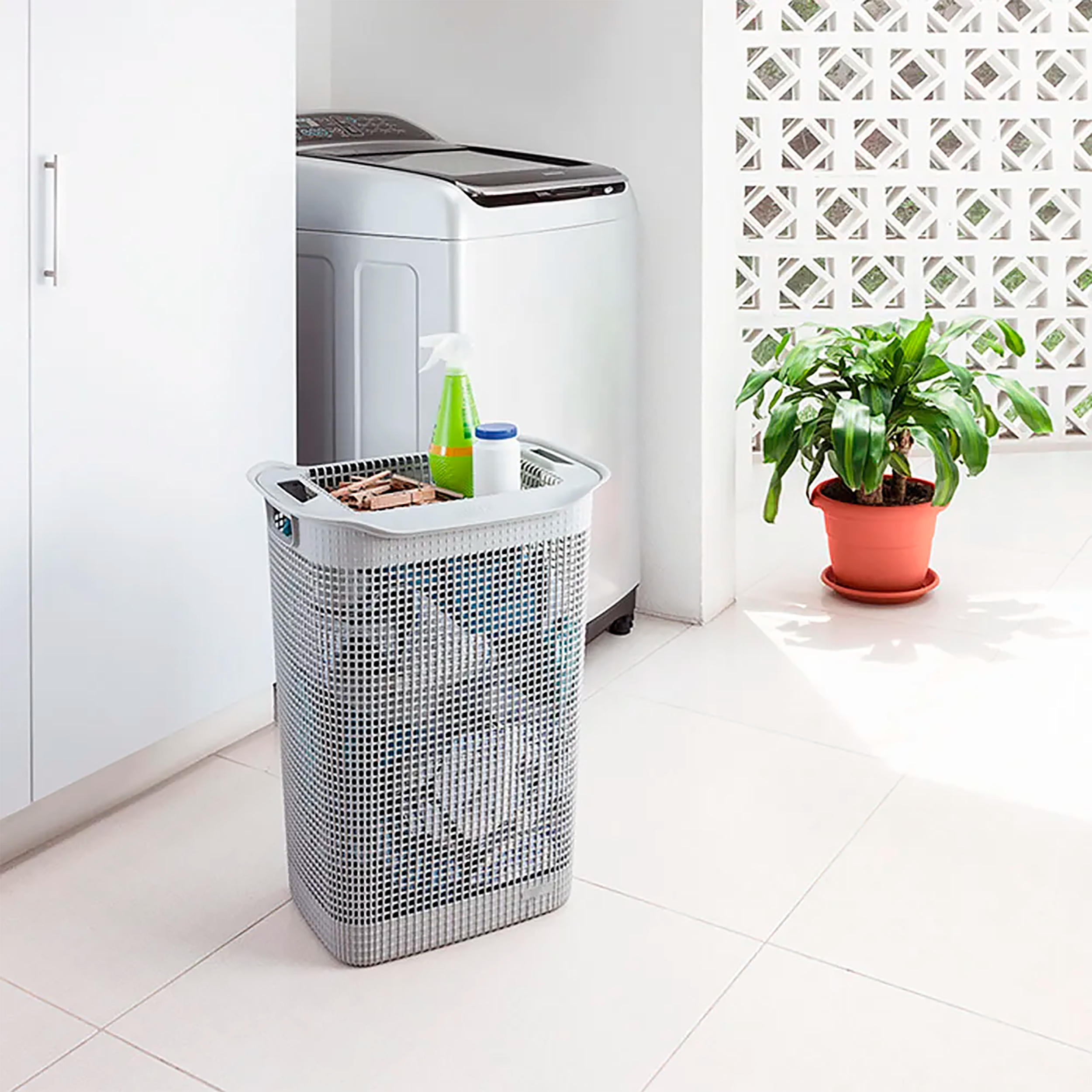 Cesta para Ropa Linum con Tejido Premium Gris Hielo RIMAX