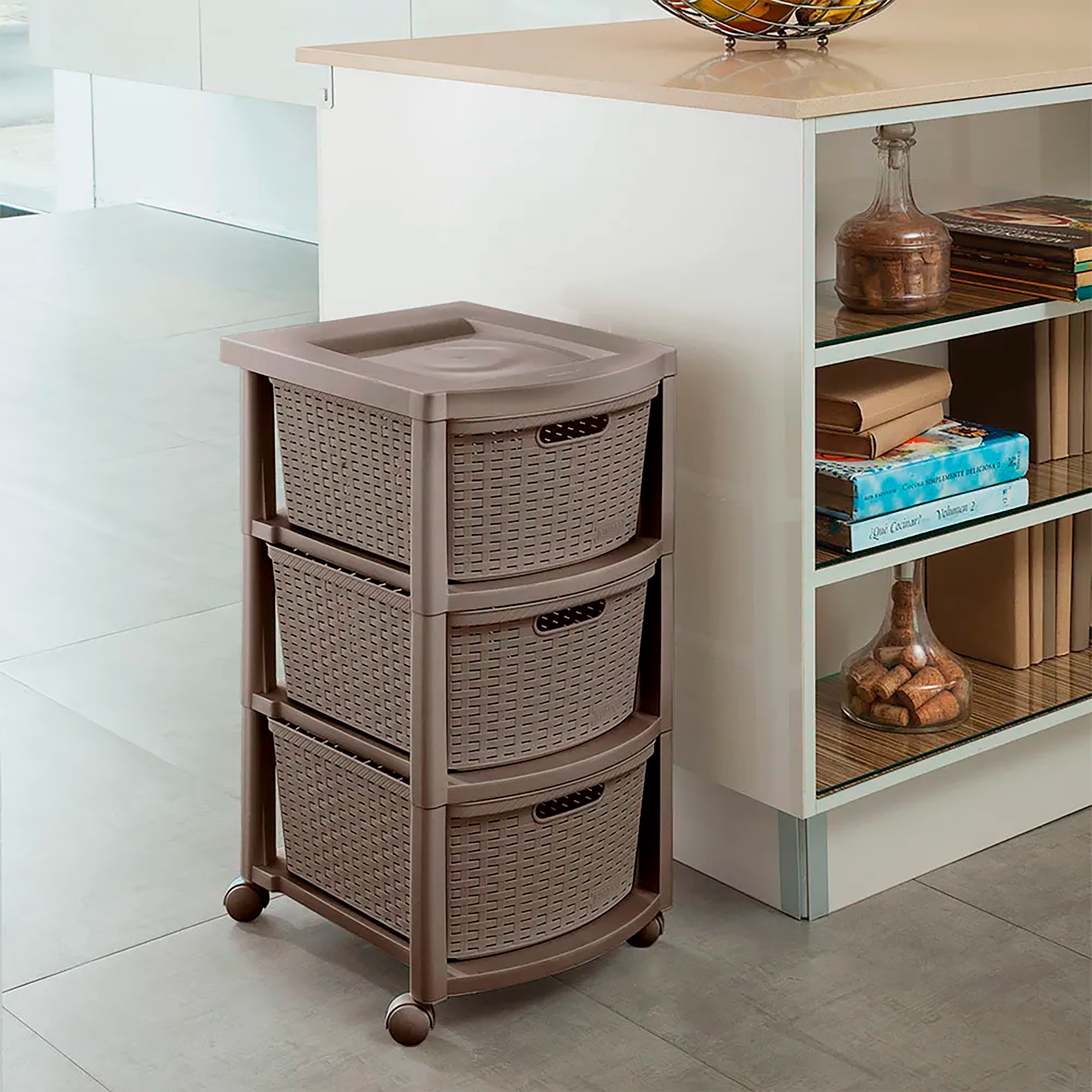 Cajonero Apariencia Rattan 3 Gavetas Altas Mocca RIMAX