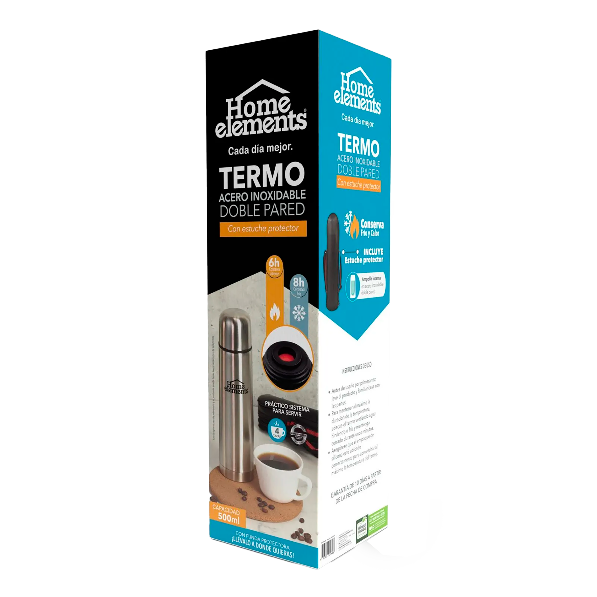 Termo Acero Doble Pared 0,5 Litros con Funda 299896482 Home Elements