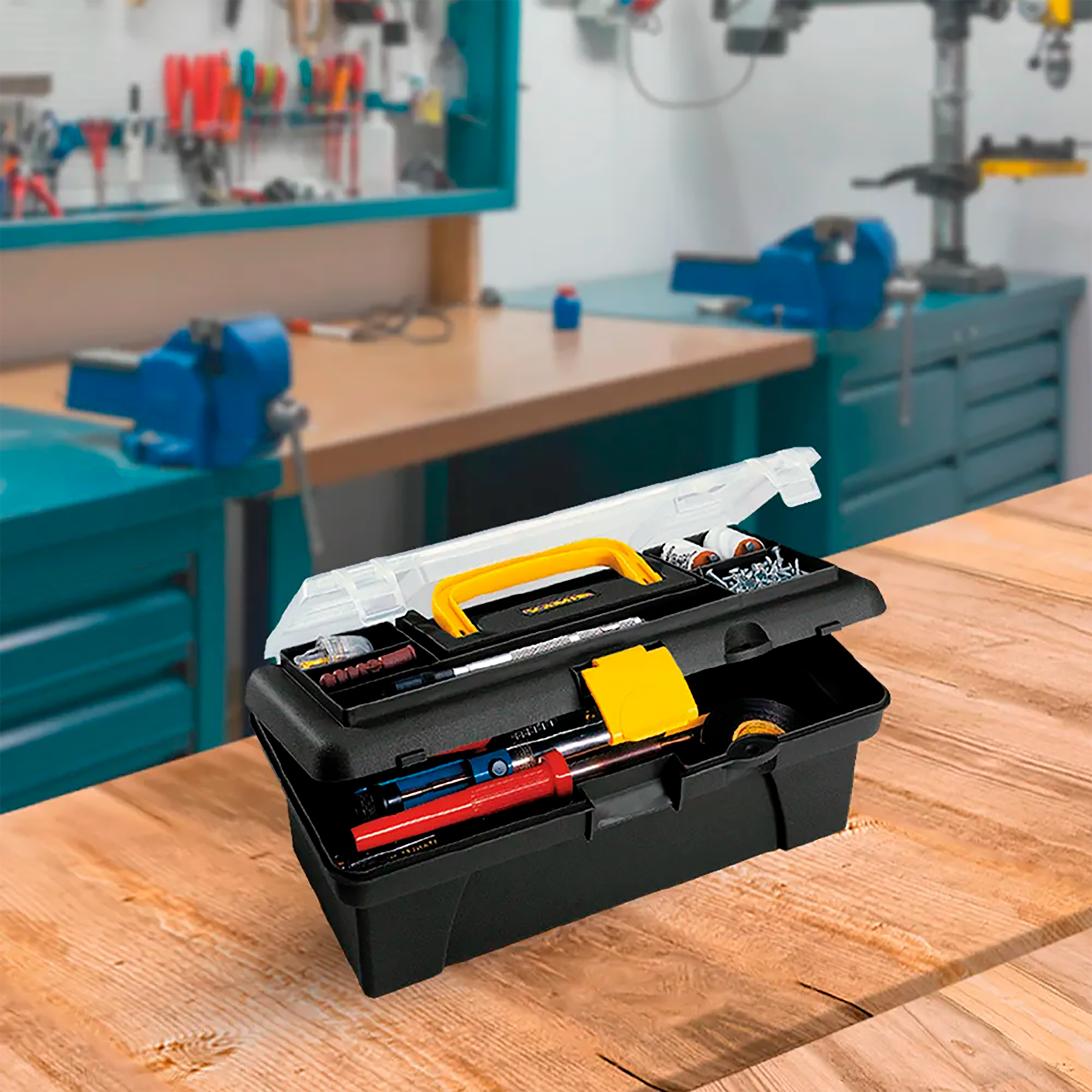 Caja Herramientas 12" con Tapa Organizadora Cerradura Plástica RIMAX