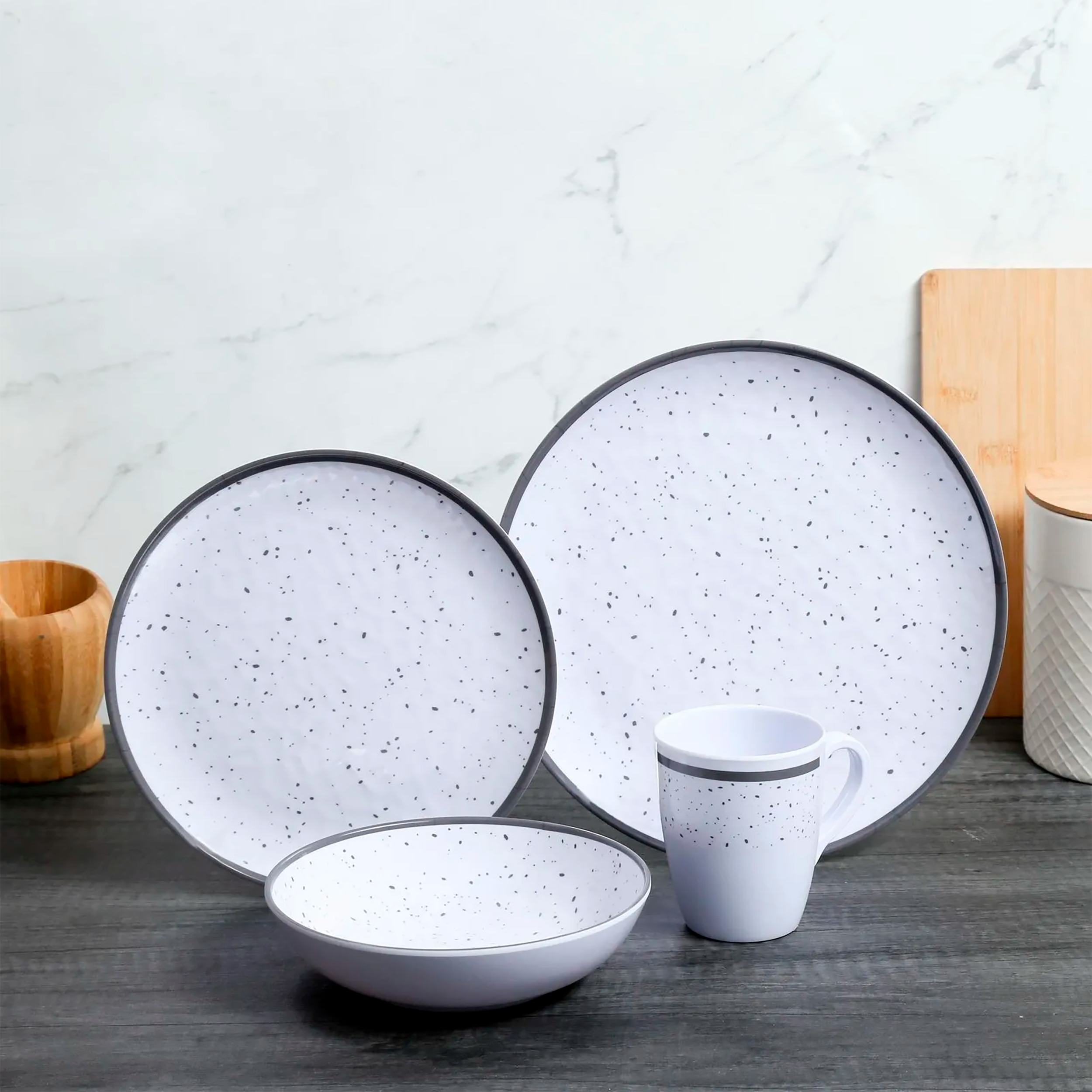 Plato Ensalada 22 cm - Decoracion Granito Gris 299901233 Home Elements
