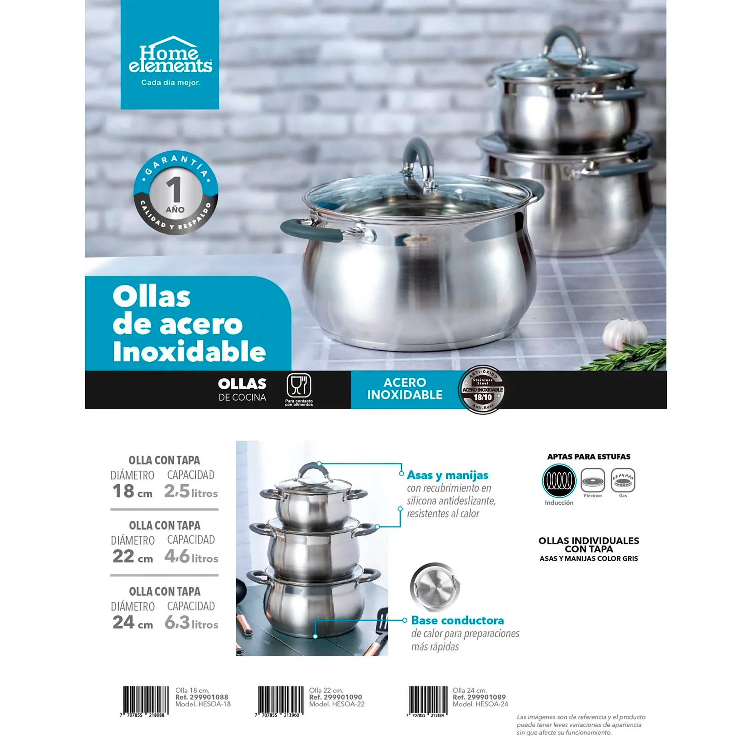 OLLA C/TAPA 18CM A/INOX ACC SILICONA GRI