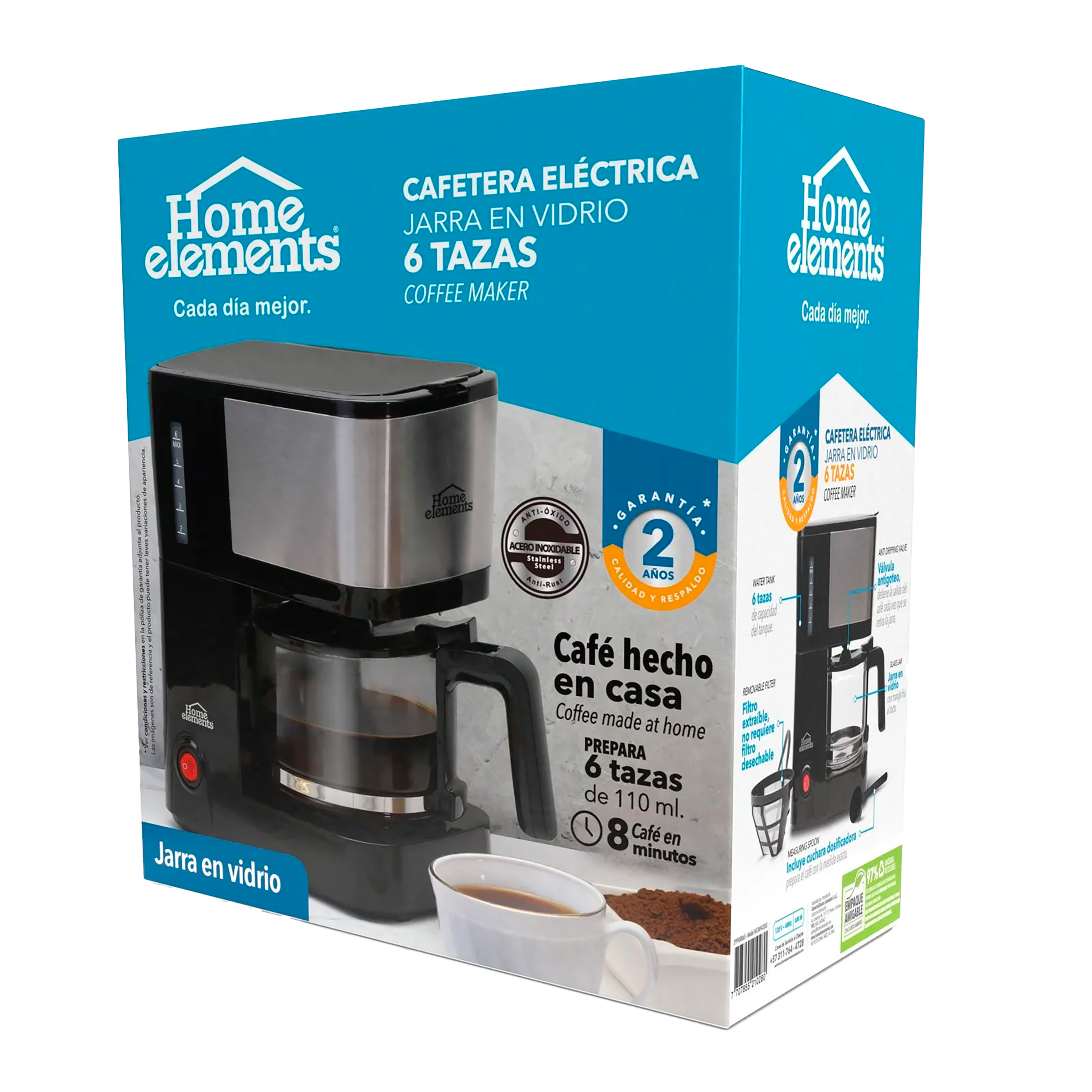 Cafetera 6 Tazas - Negro 299900065 Home Elements