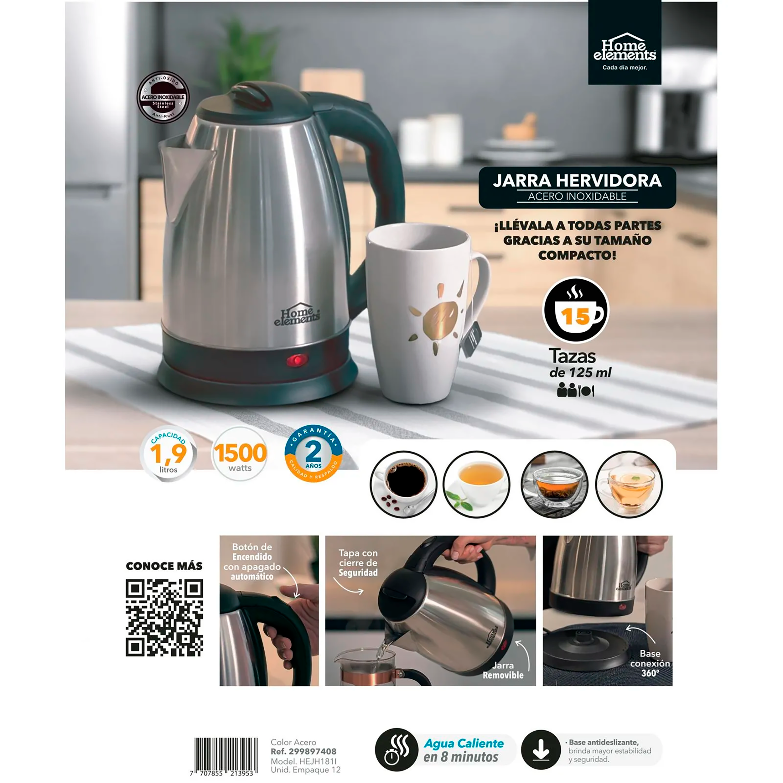 JARRA HERVIDORA 1.9LTS ACERO INOX HEJH18