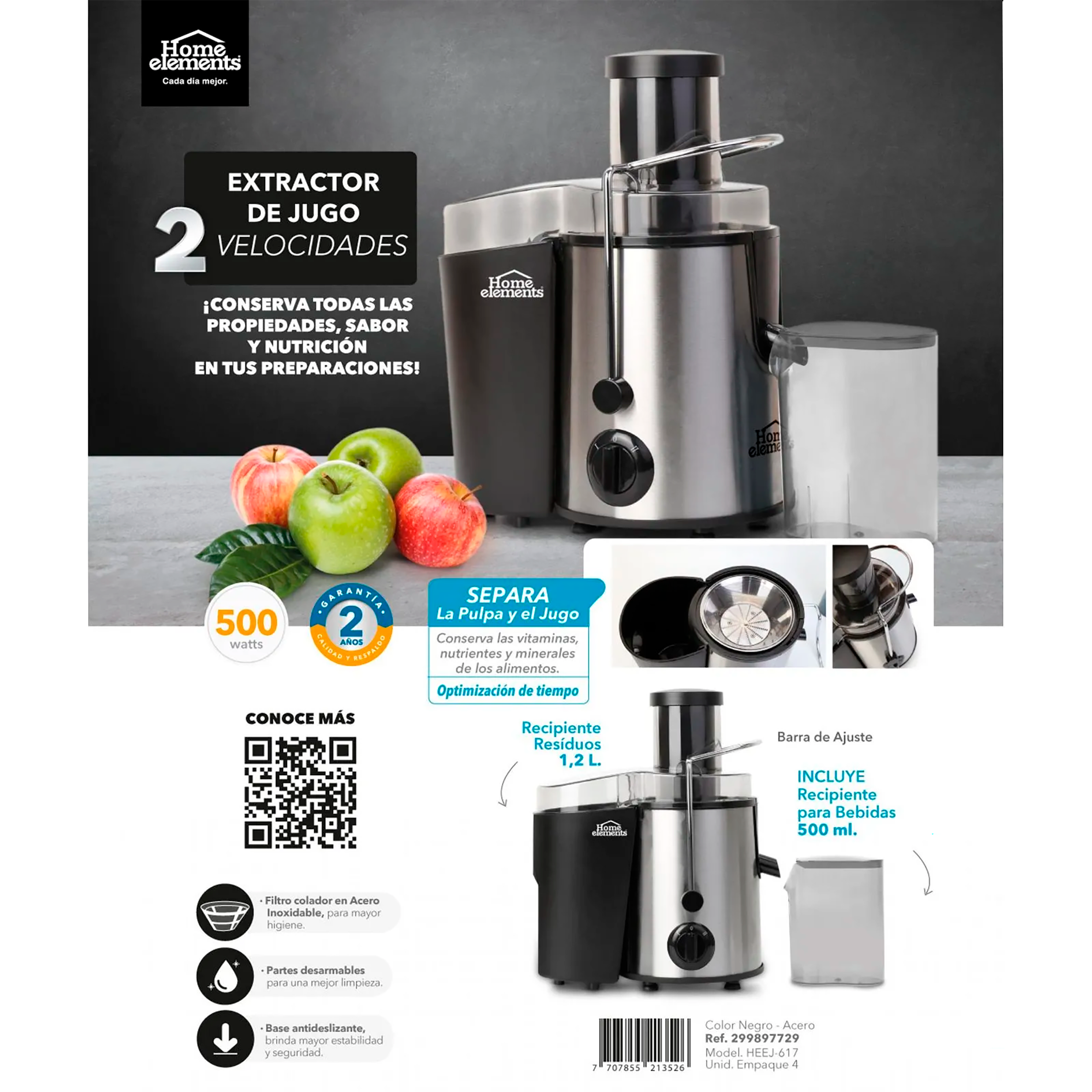 Extractor de Jugos 1,2 Litros 299897729 Home Elements