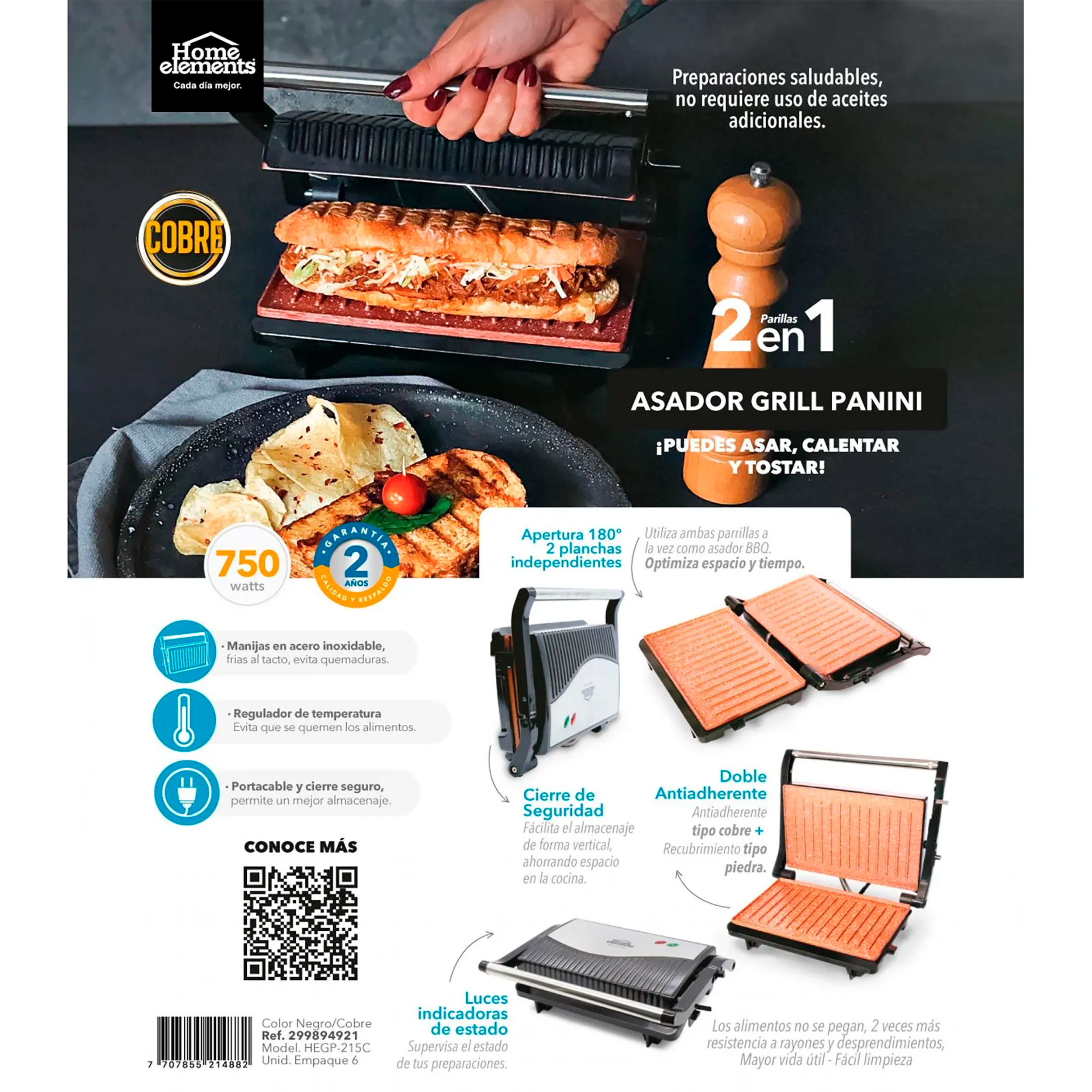GRILL ASADOR PANINI HOME ELEMENT