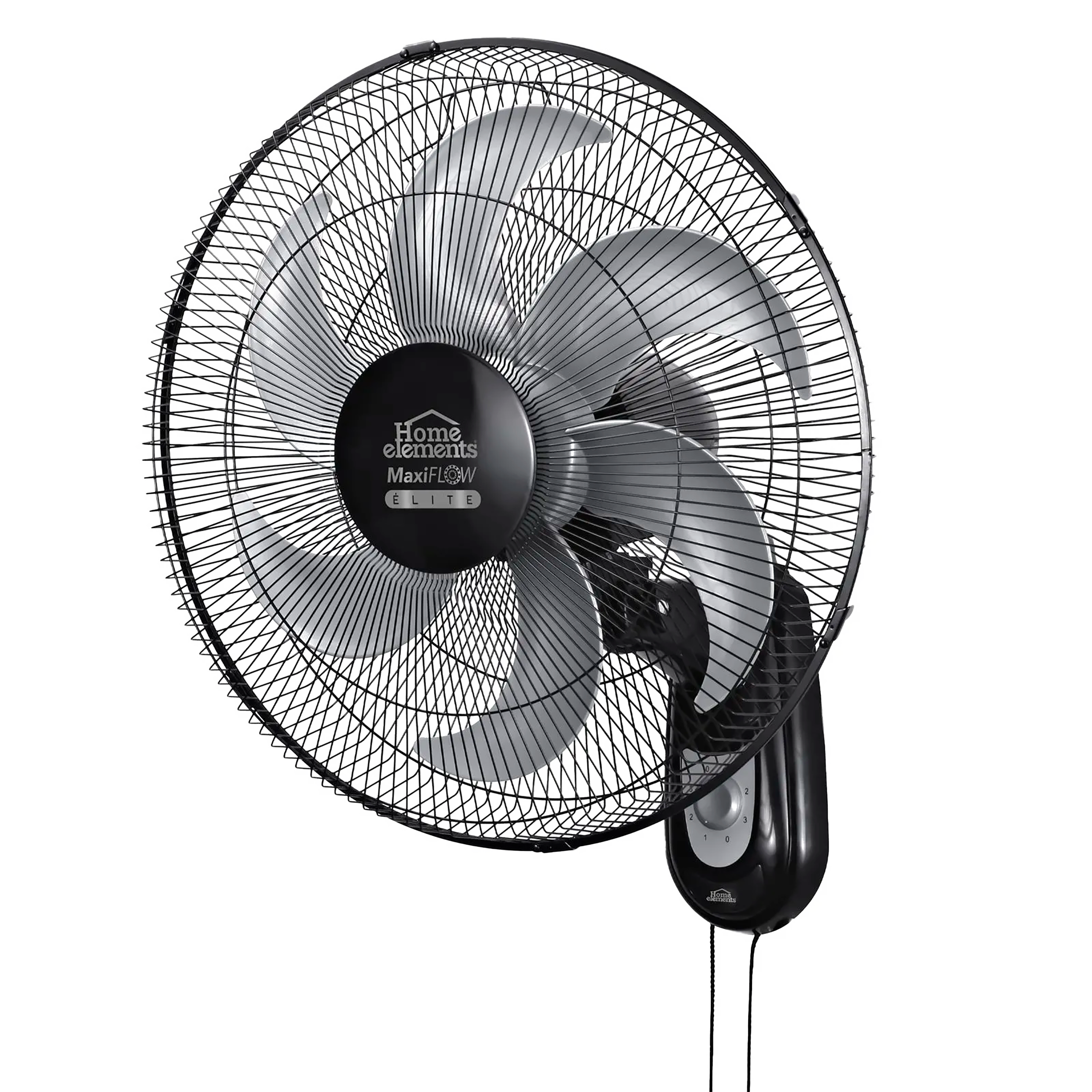 Ventilador Pared Negro Alta Potencia, Gran Velocidad, Rejilla Metálica, Negro, MaxiFlow Elite 299898824 Home Elements