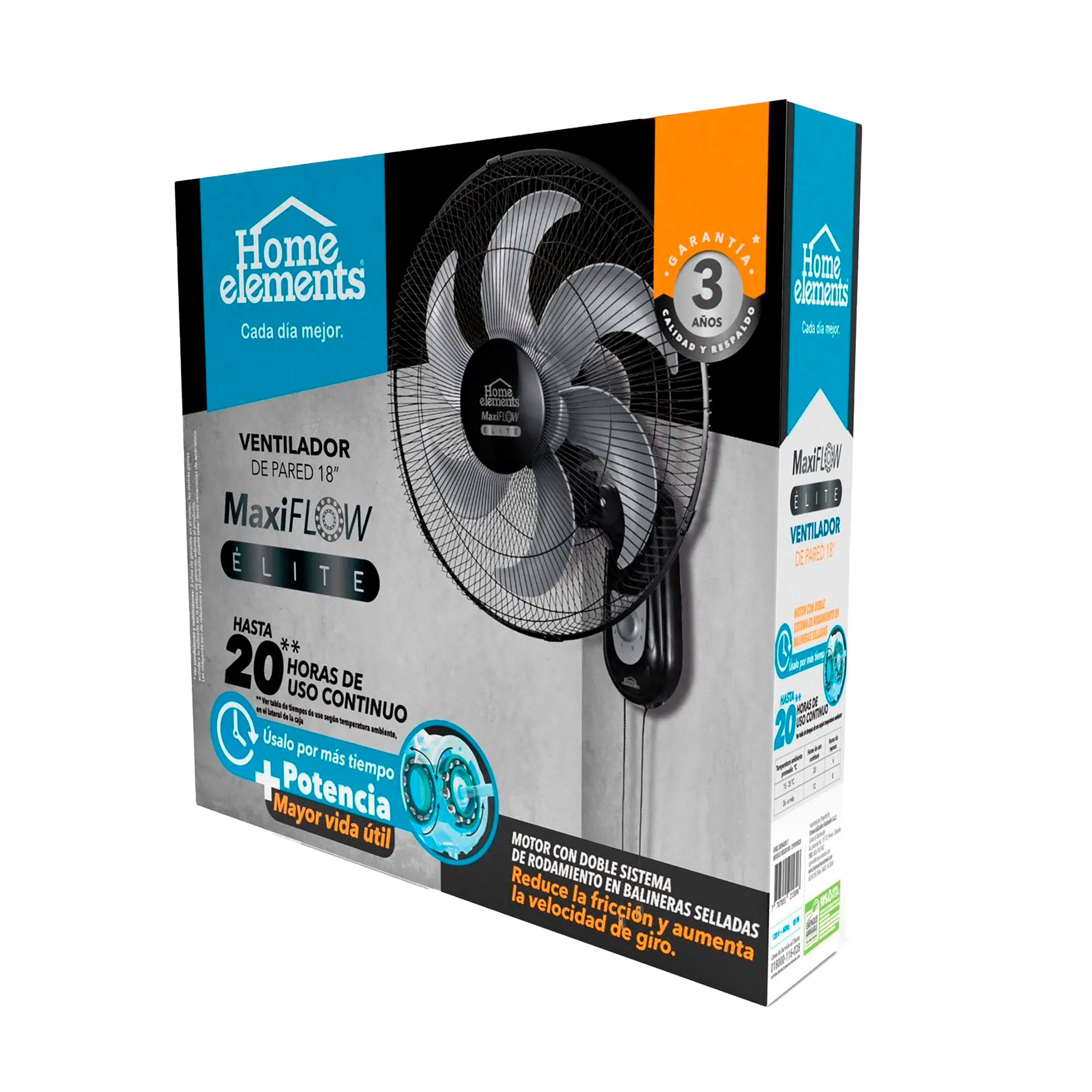 Ventilador Pared Negro Alta Potencia, Gran Velocidad, Rejilla Metálica, Negro, MaxiFlow Elite 299898824 Home Elements