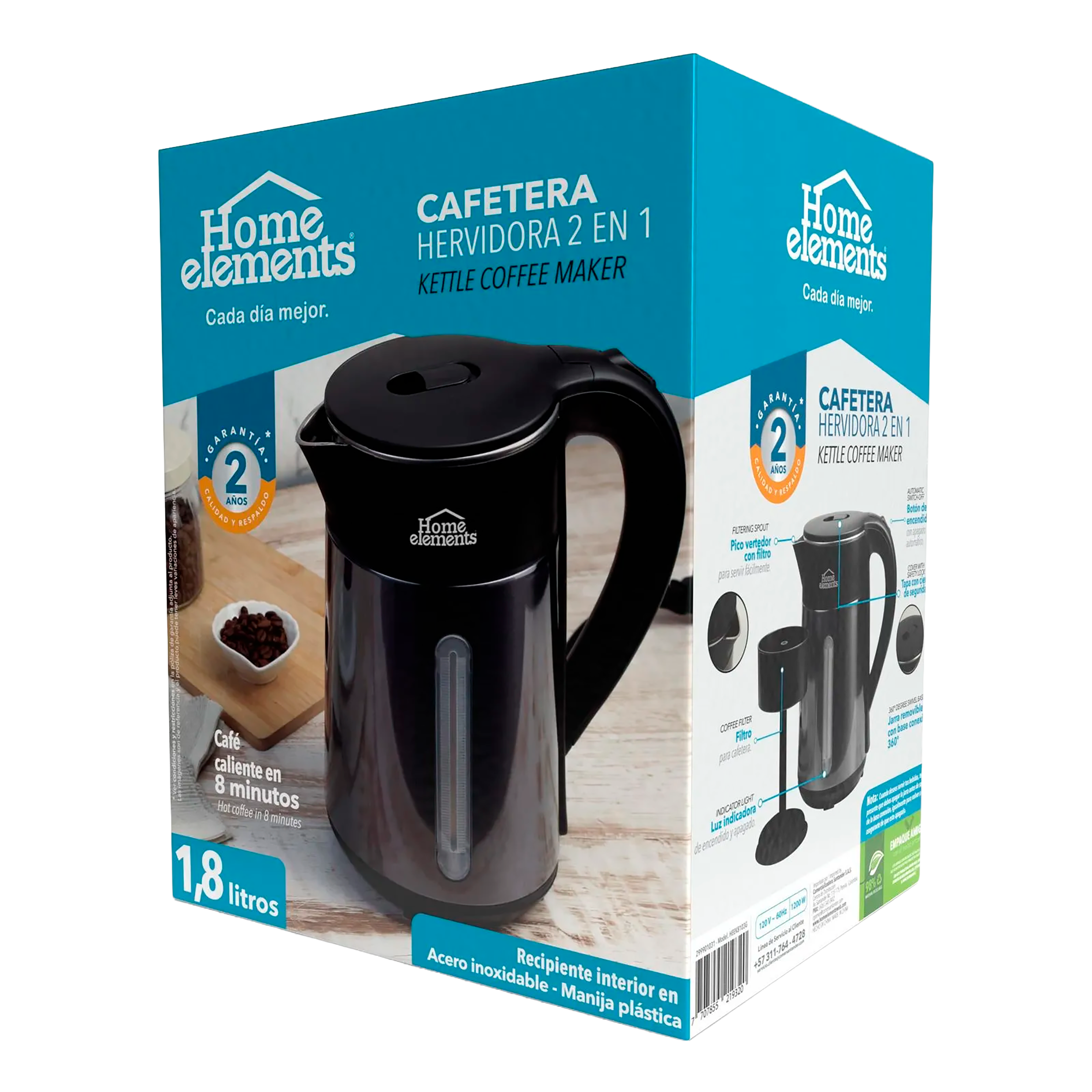 CAFETERA HERVIDORA 2 EN 1 HOME ELEMENTS
