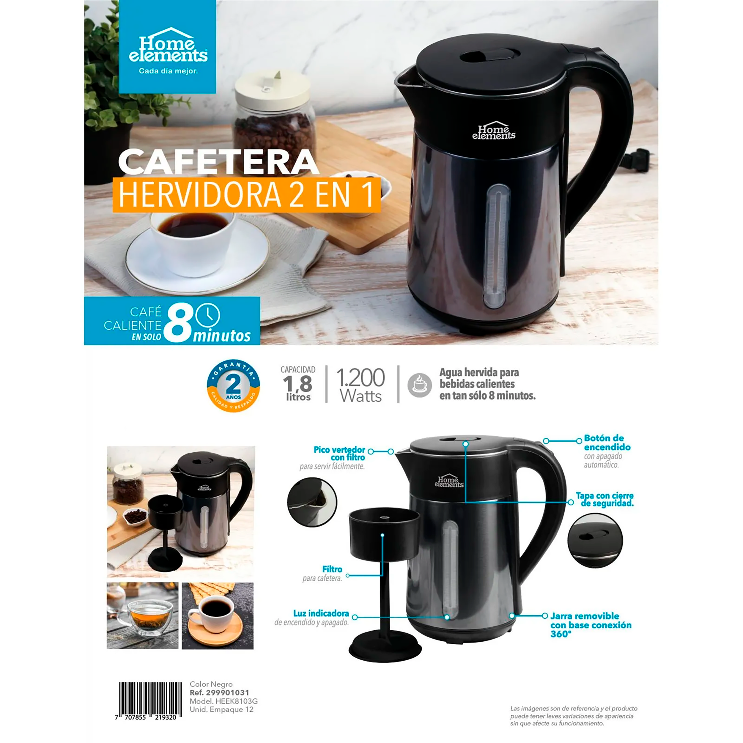 CAFETERA HERVIDORA 2 EN 1 HOME ELEMENTS