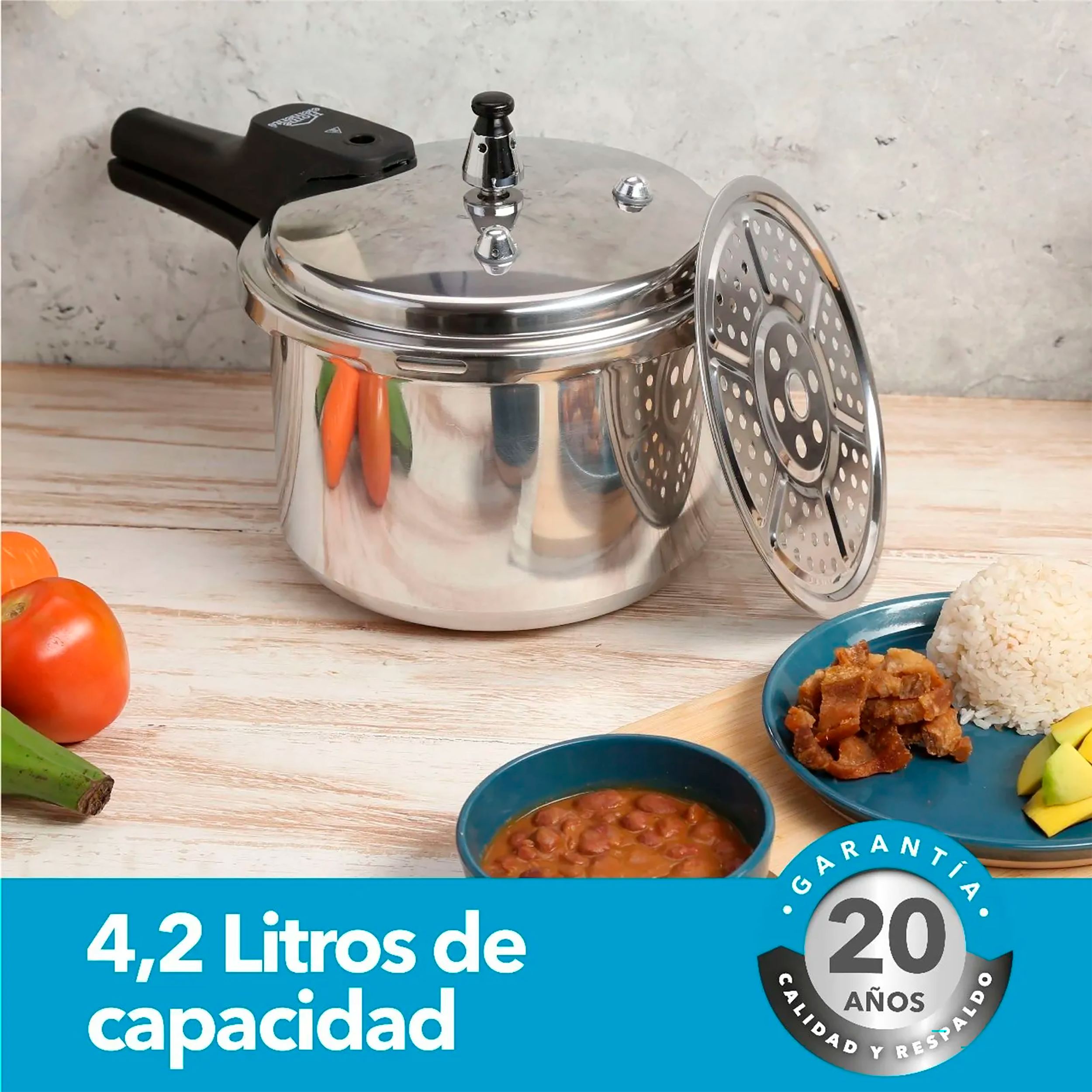 Olla a Presion Aluminio 4,2 lt con Tapa en Acero 299900228 Home Elements