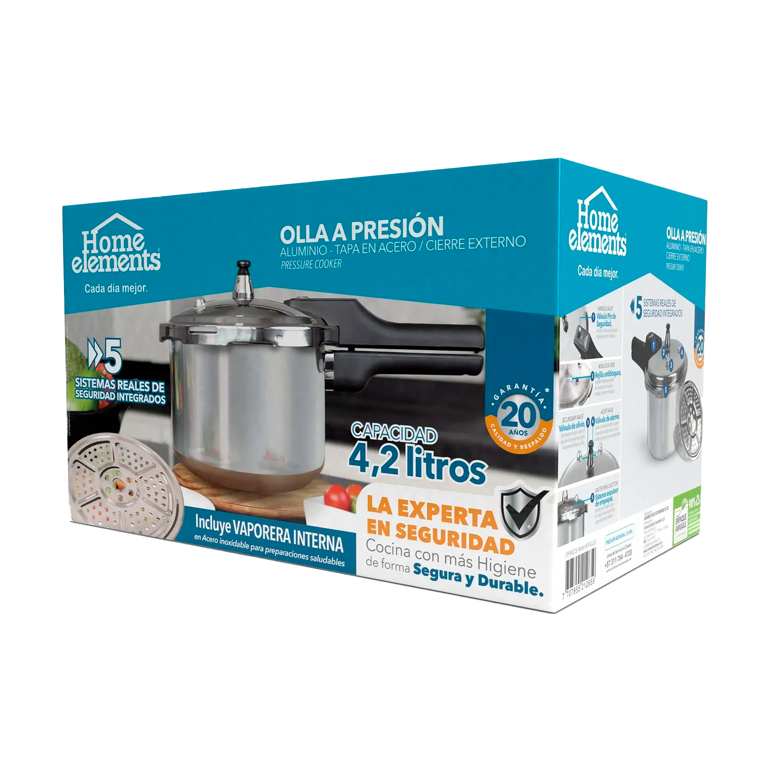 Olla a Presion Aluminio 4,2 lt con Tapa en Acero 299900228 Home Elements