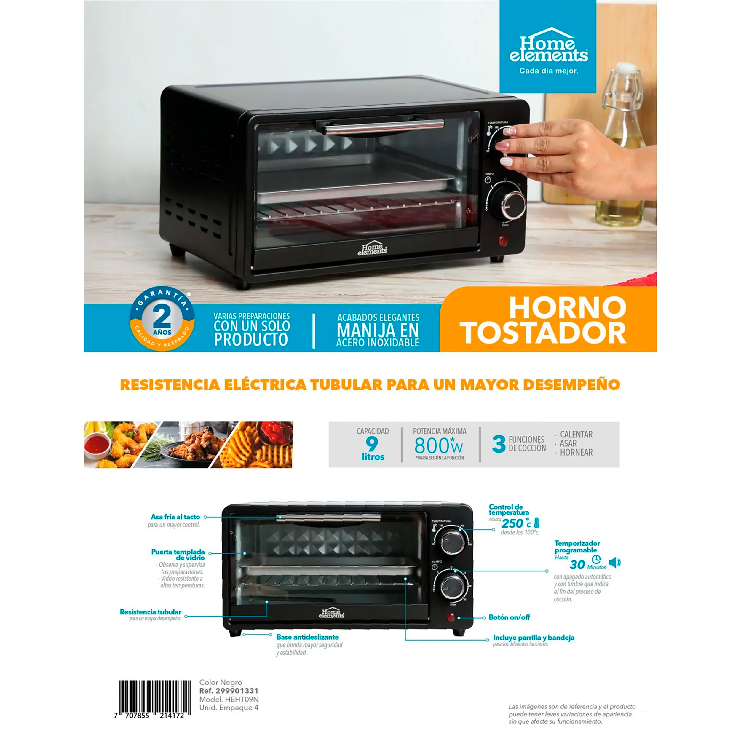 Horno Tostador 9 Litros - Negro 299901331 Home Elements