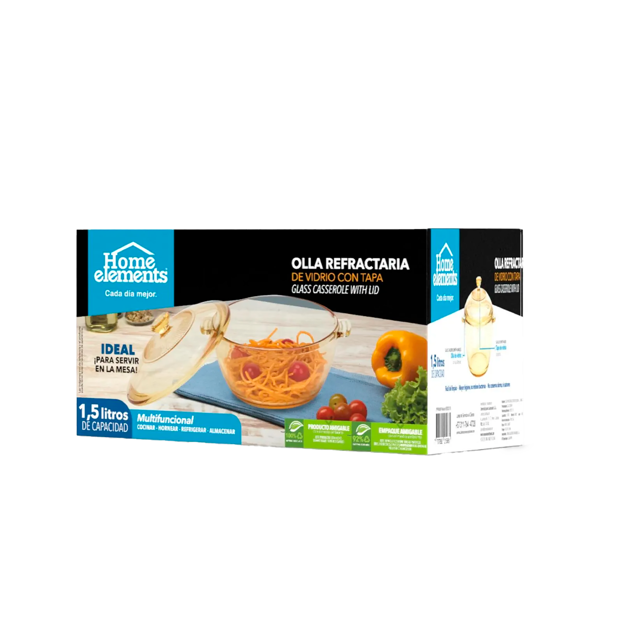 Olla Refractaria De Vidrio 1,5 Litros Con Tapa Ambar 299900809 Home Elements