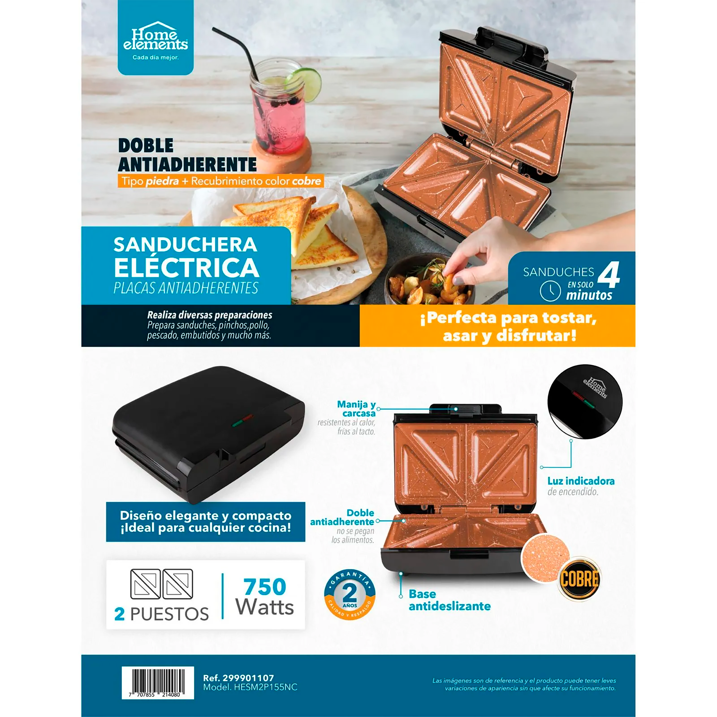 SANDUCHERA 2 PUESTOS PLATOS COBRE HESM2P