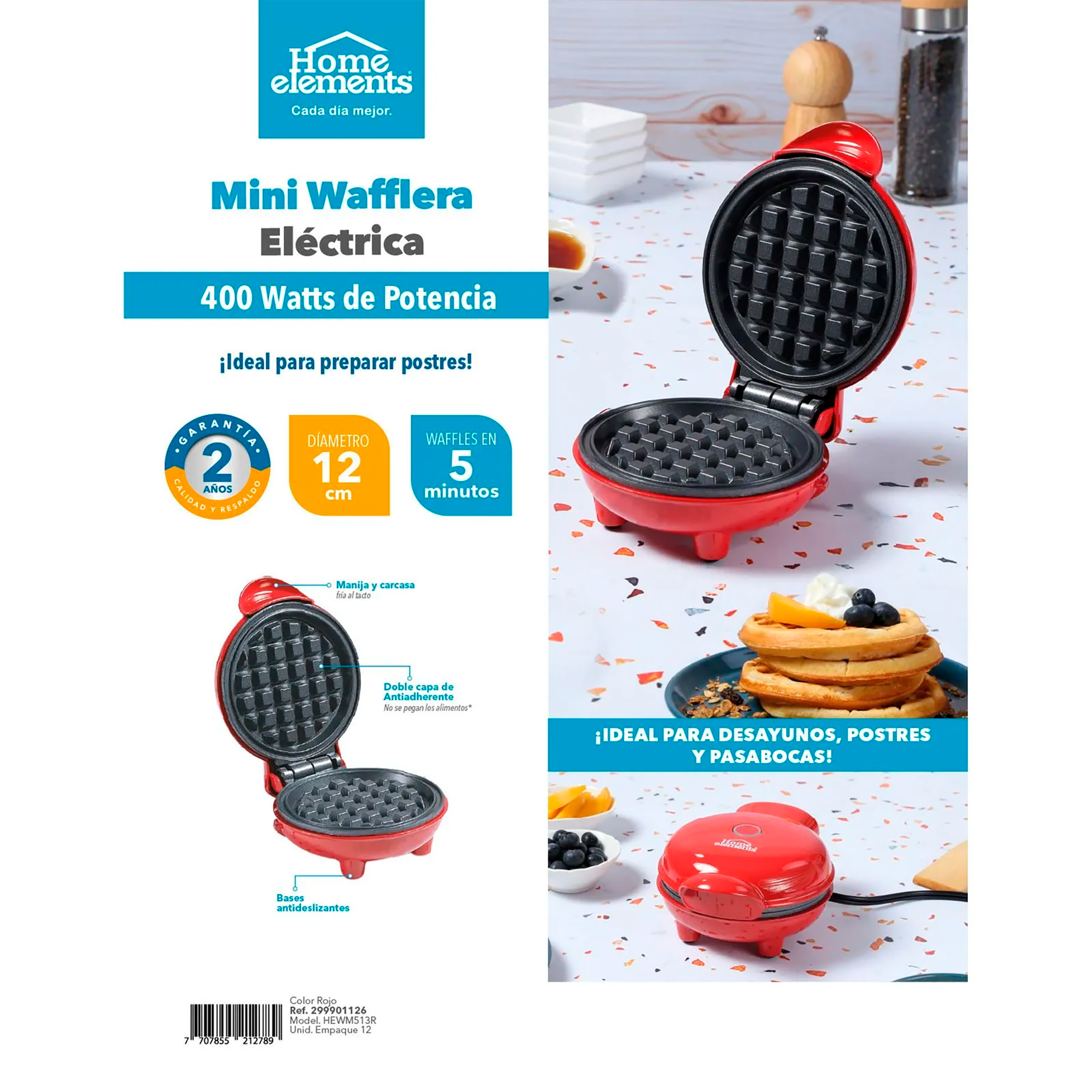 Mini Wafflera Roja 299901126 Home Elements