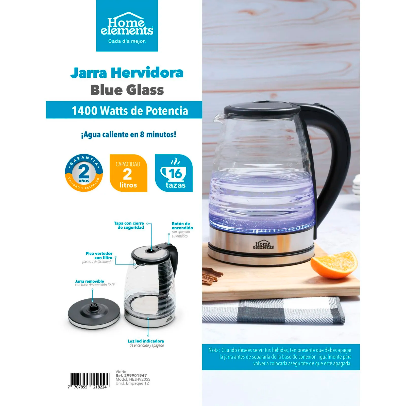 JARRA HERV ELECT BLUE GLASS 2L HEJHV20SS