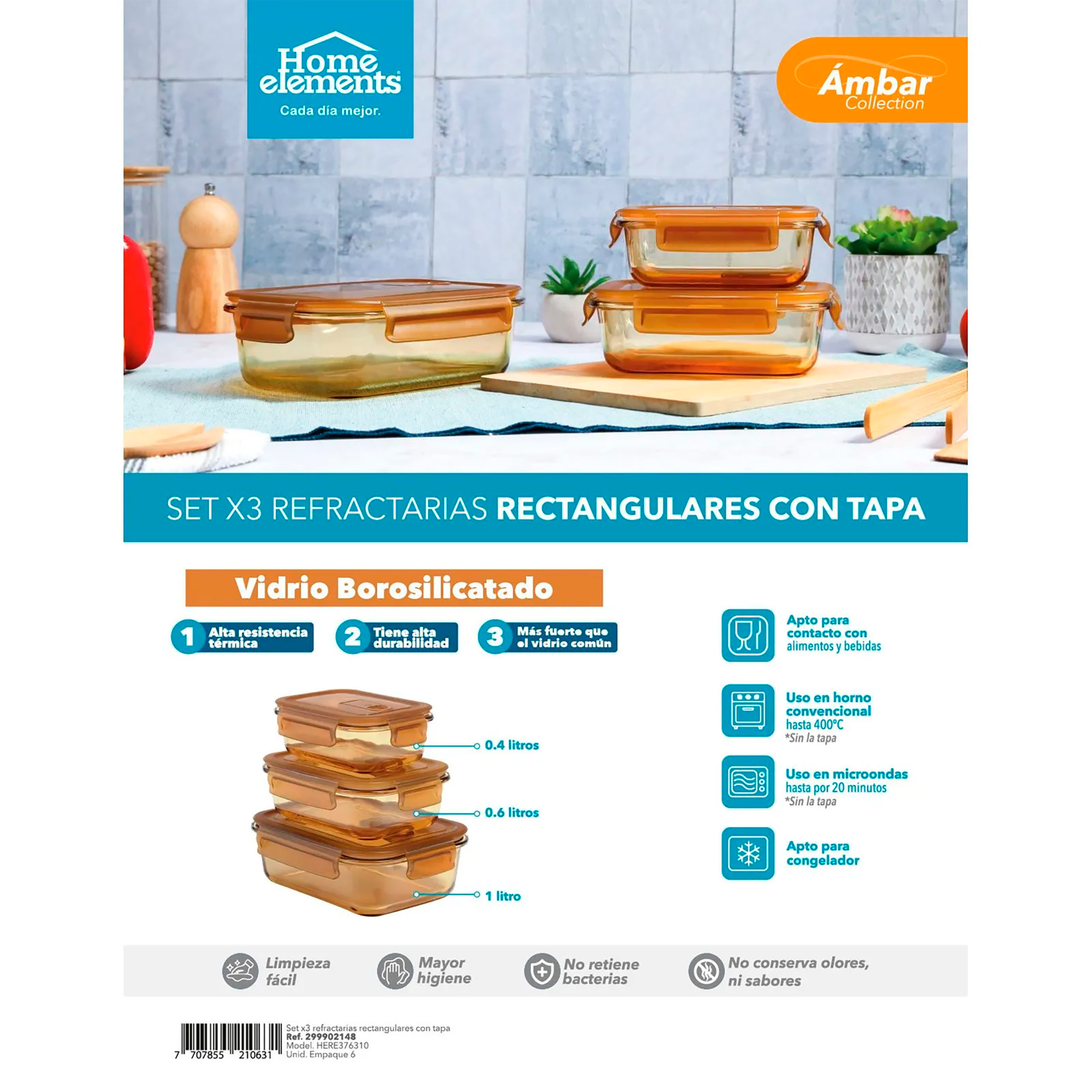 SET X3 RECIP RECTA+TAPA AMBAR HERE376310