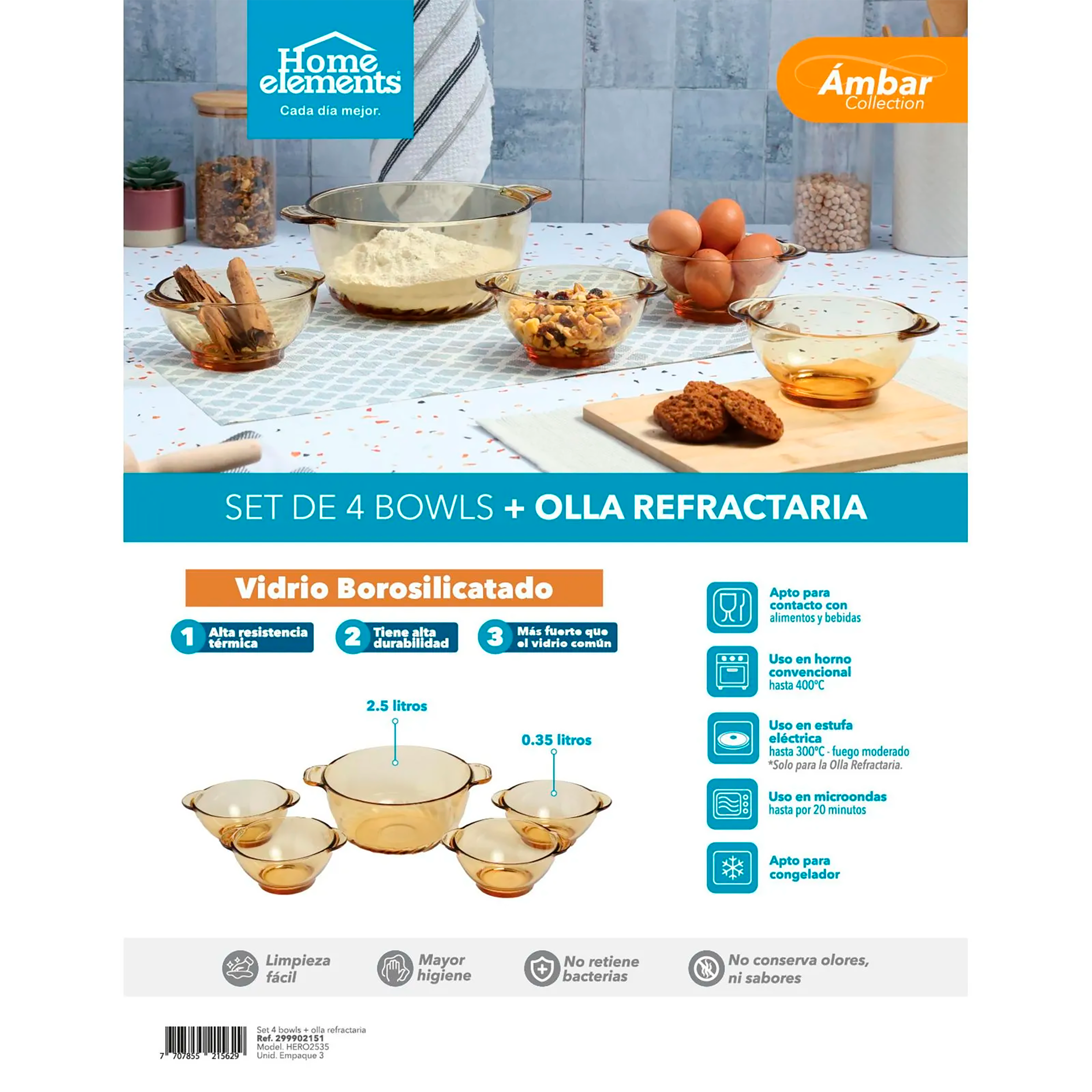 SET 4BOWLS+OLLA 2.5L REFR AMBAR HERO2535