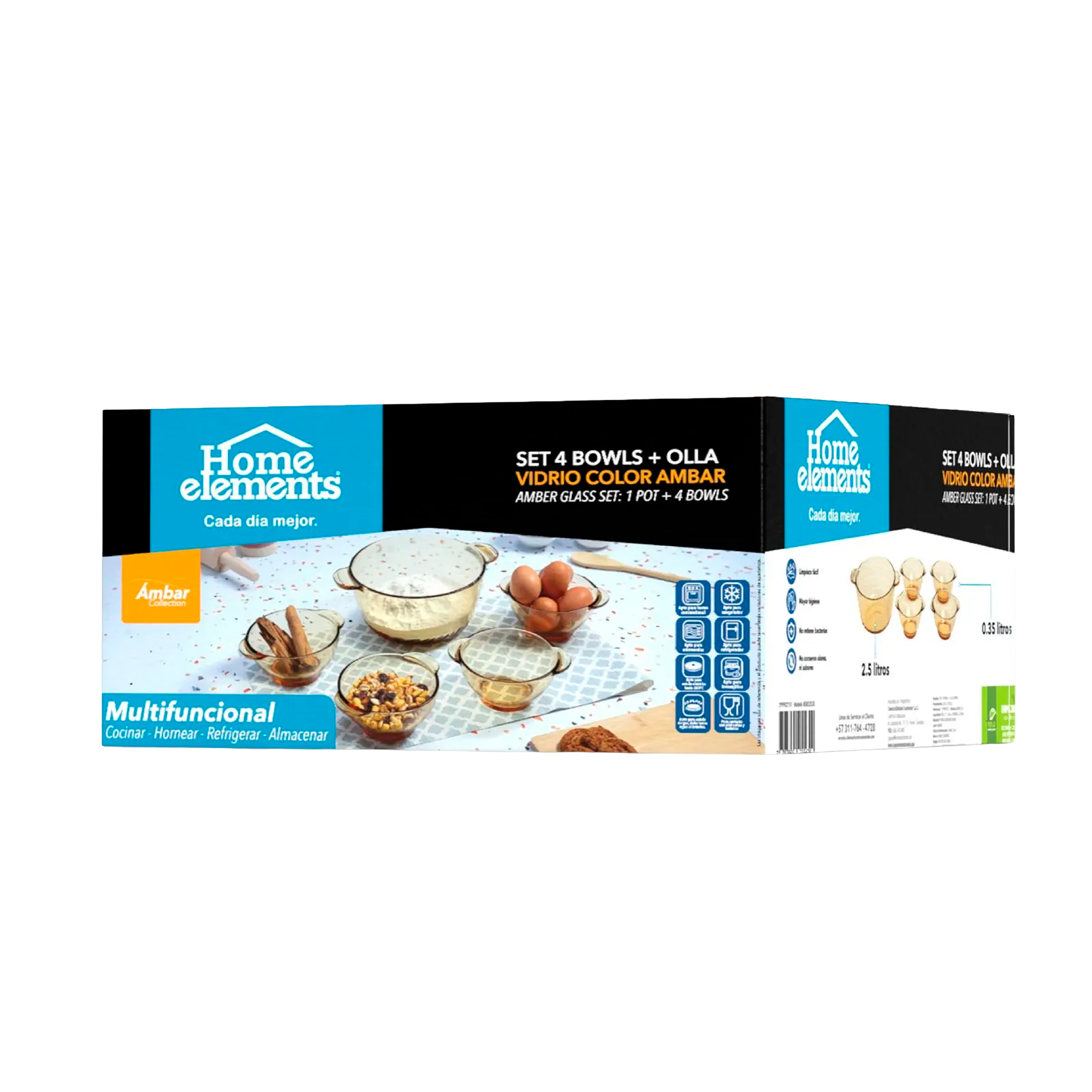 SET 4BOWLS+OLLA 2.5L REFR AMBAR HERO2535