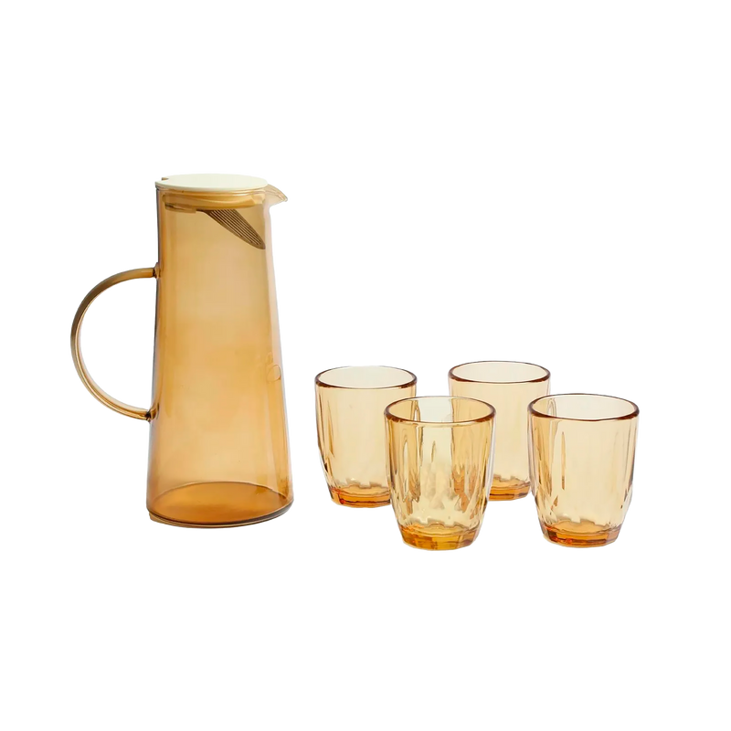 SET JARRA+4 VASOS VIDRIO AMBAR HERO1525