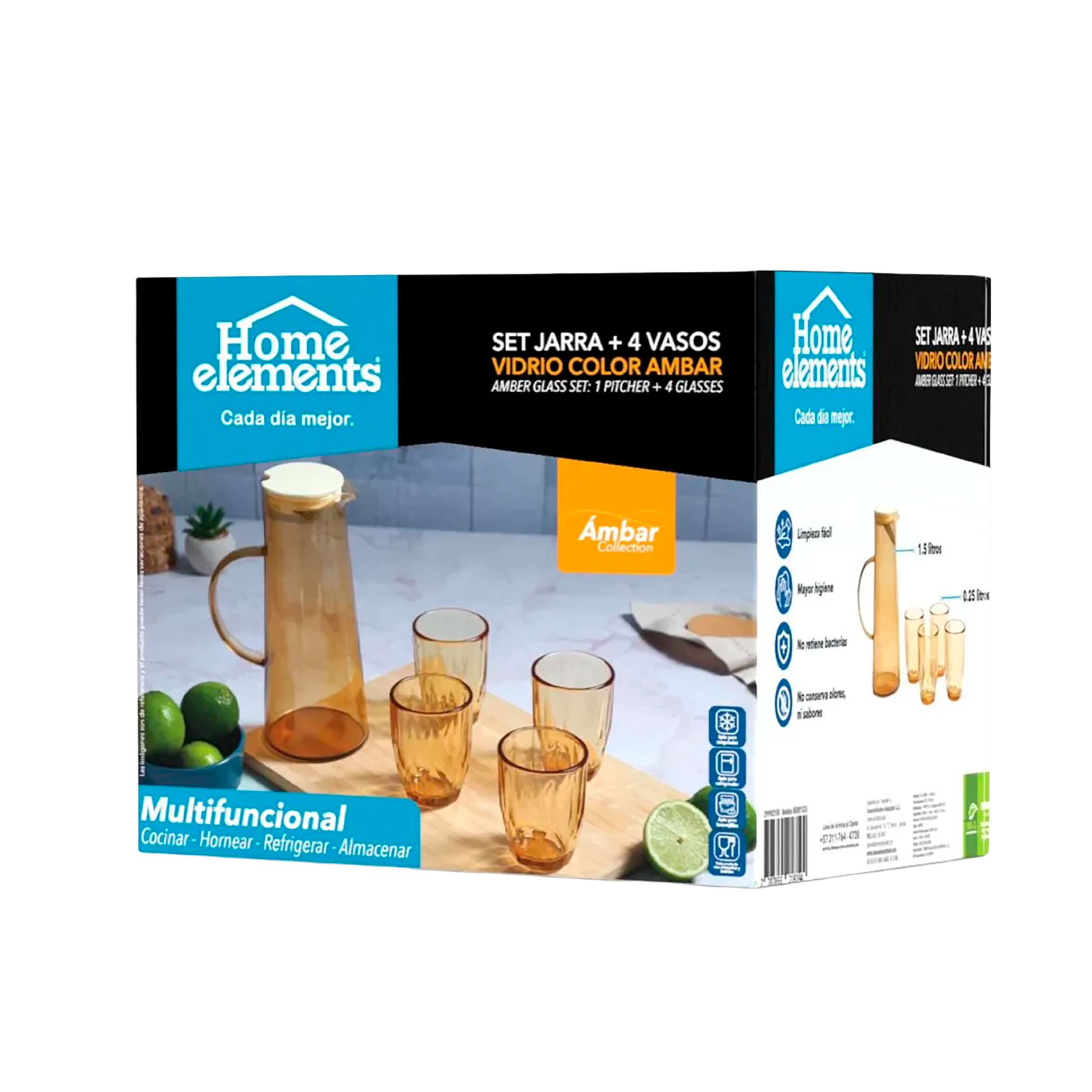 SET JARRA+4 VASOS VIDRIO AMBAR HERO1525