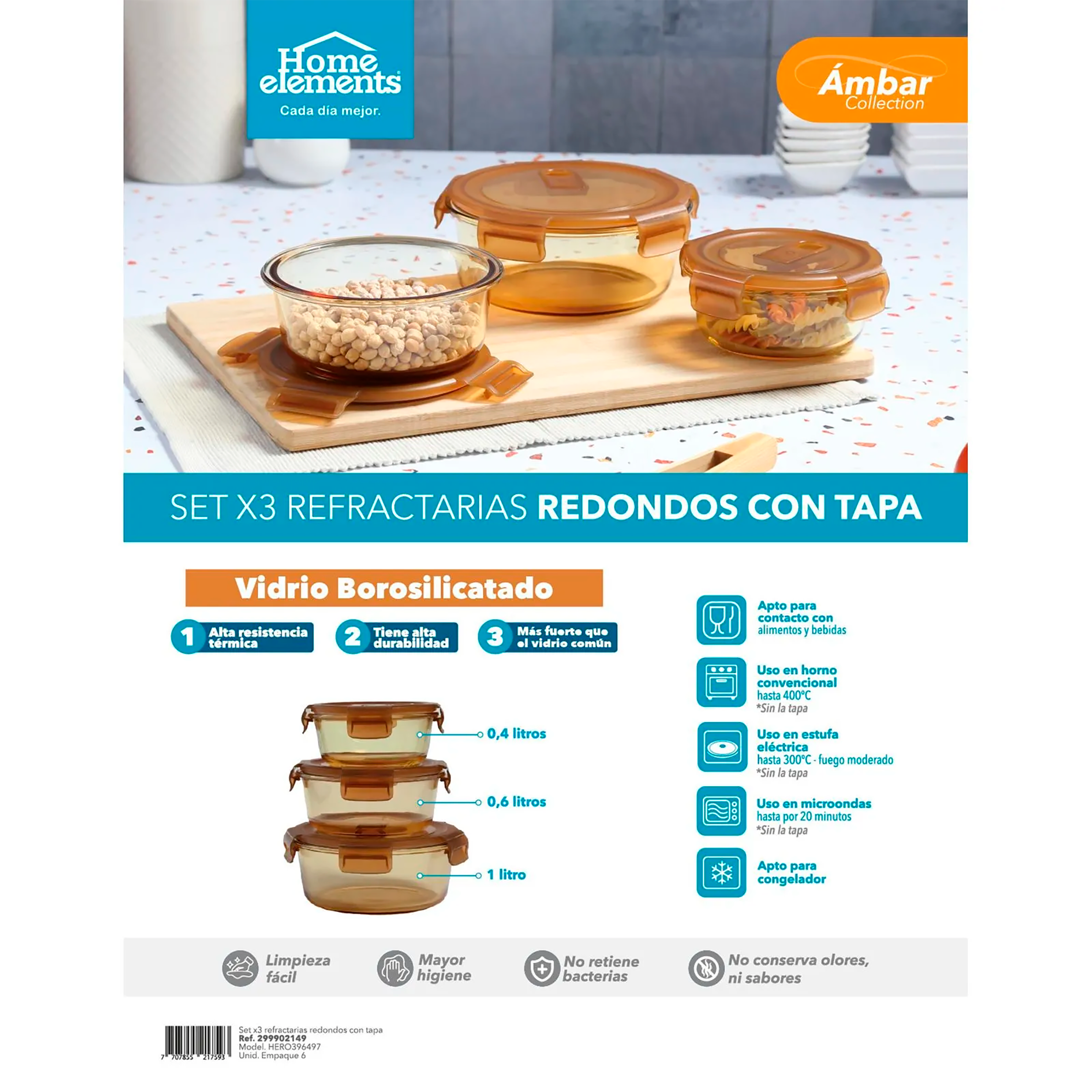 SET X3 REFR REDOND+TAPA AMBAR HERO396497