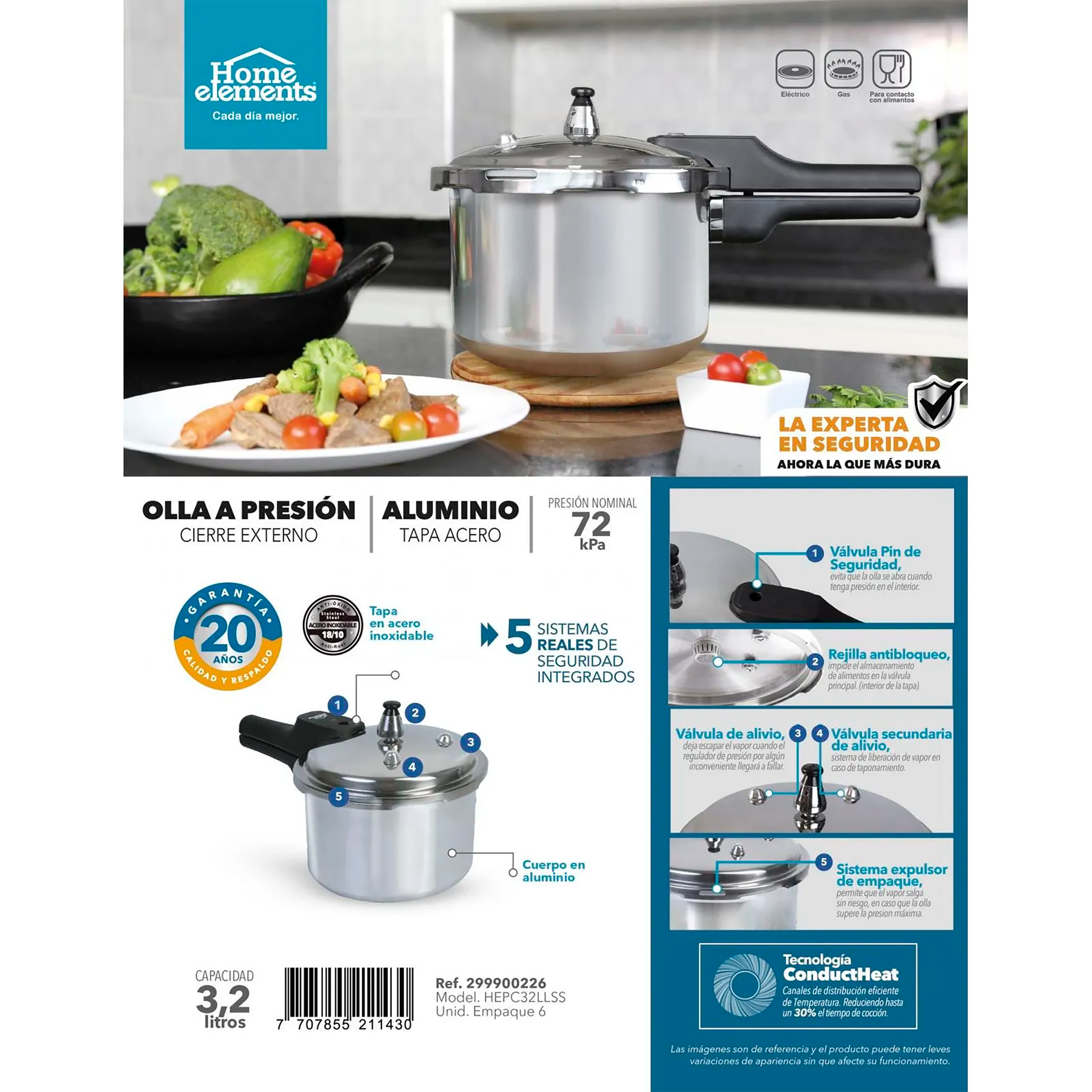 OLLA PRESION3.2L AL C/TAPA ACERO