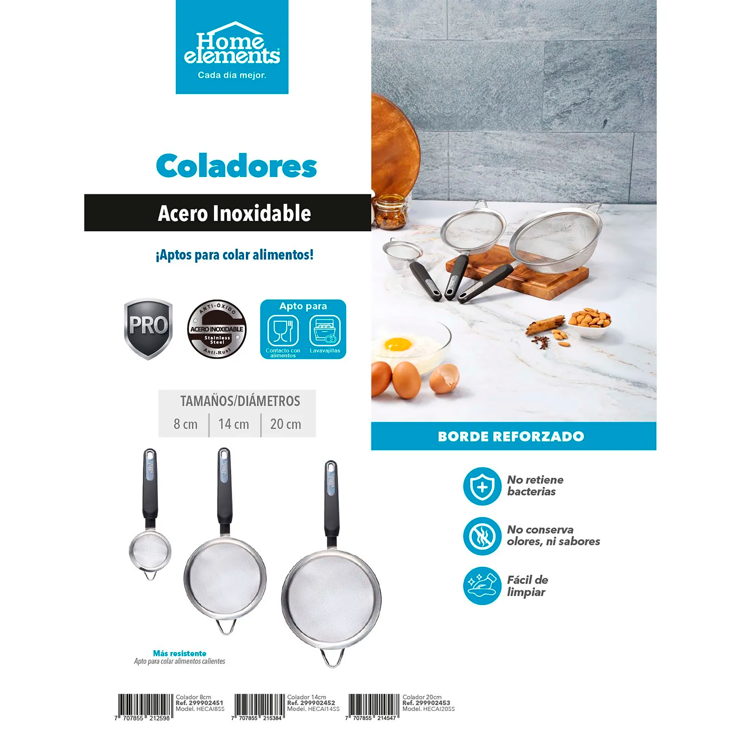 Colador Acero Inoxidable 14 cm - Mango Inserto Acero 299902452 Home Elements