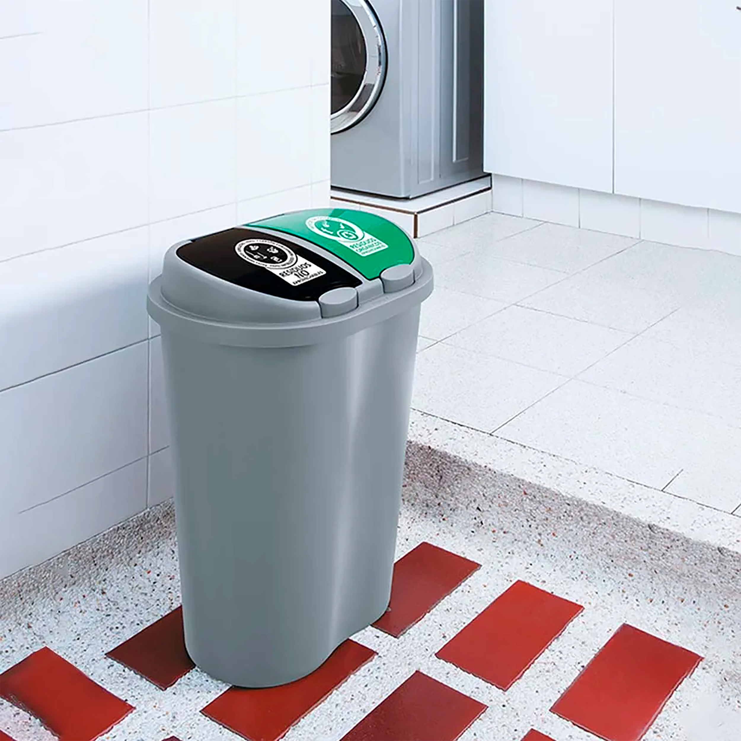 Basurero Manejo De Residuos 50 Litros Doble Gris RIMAX