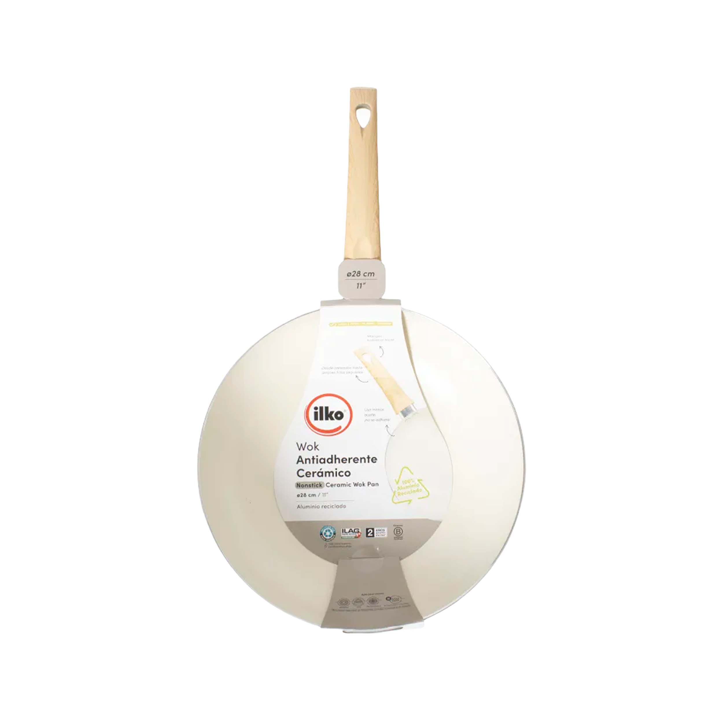 WOK ILKO BLANCO 28CM ANTIADHERENTE CERAMICA 2,5MM