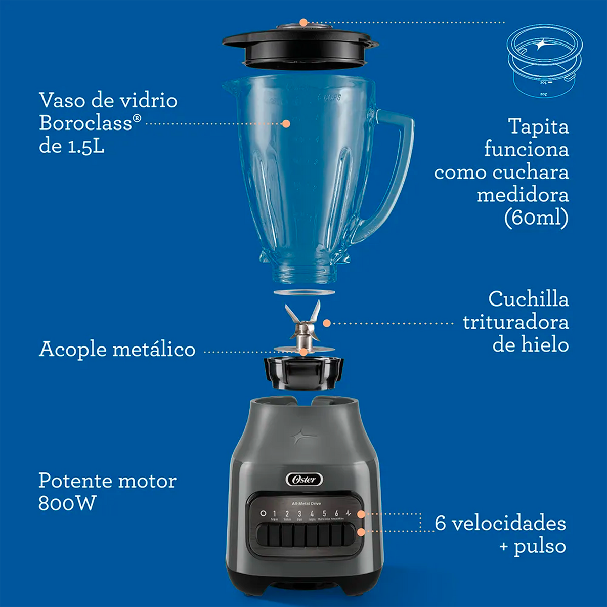 LICUADORA 1.5L VALUE 6VEL V/V GRIS OSTER
